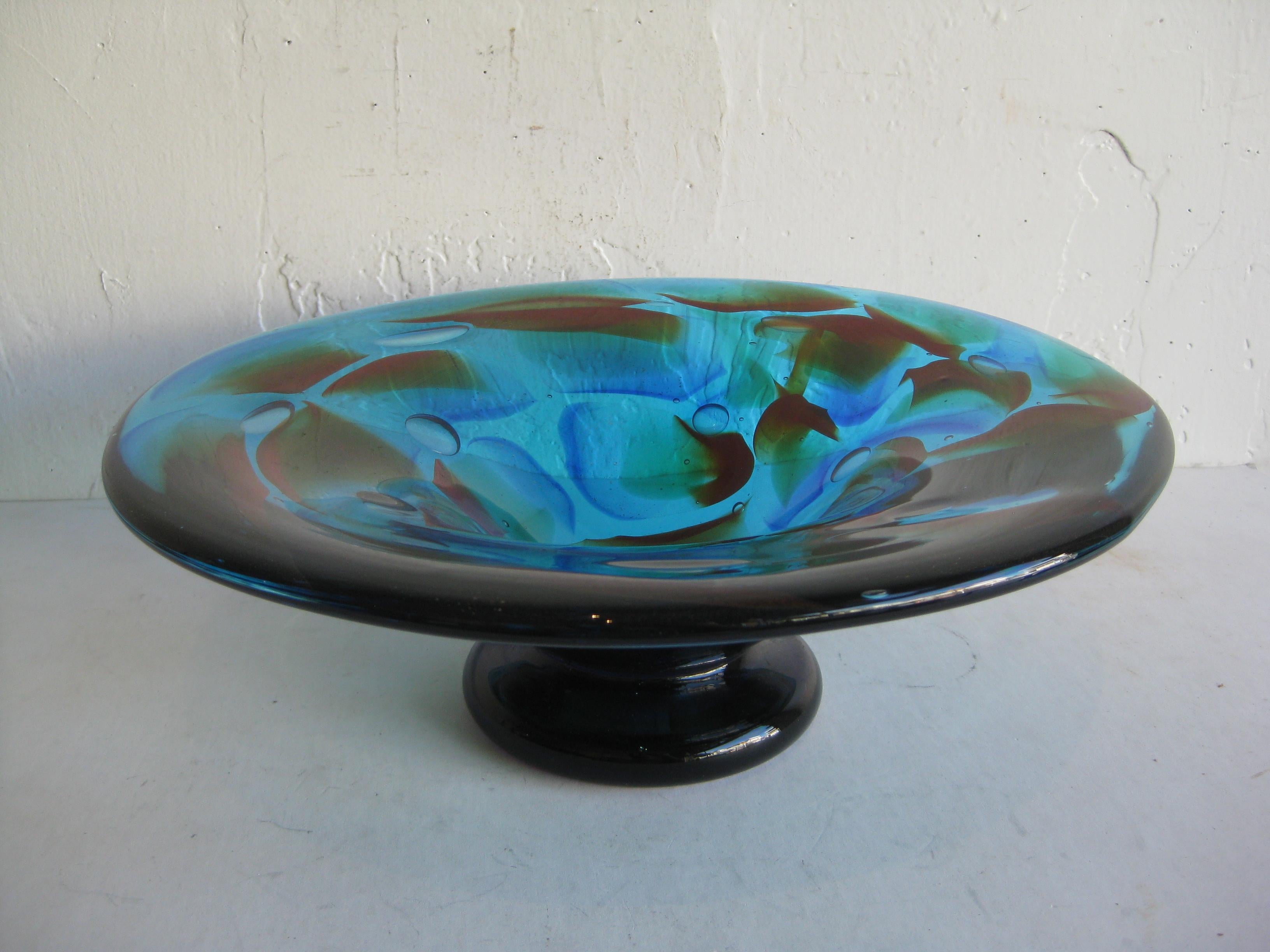 1960s Eugenio Ferro Murano Art Glass Blue Large Bowl Vase Sculpture, Italy For Sale 5
