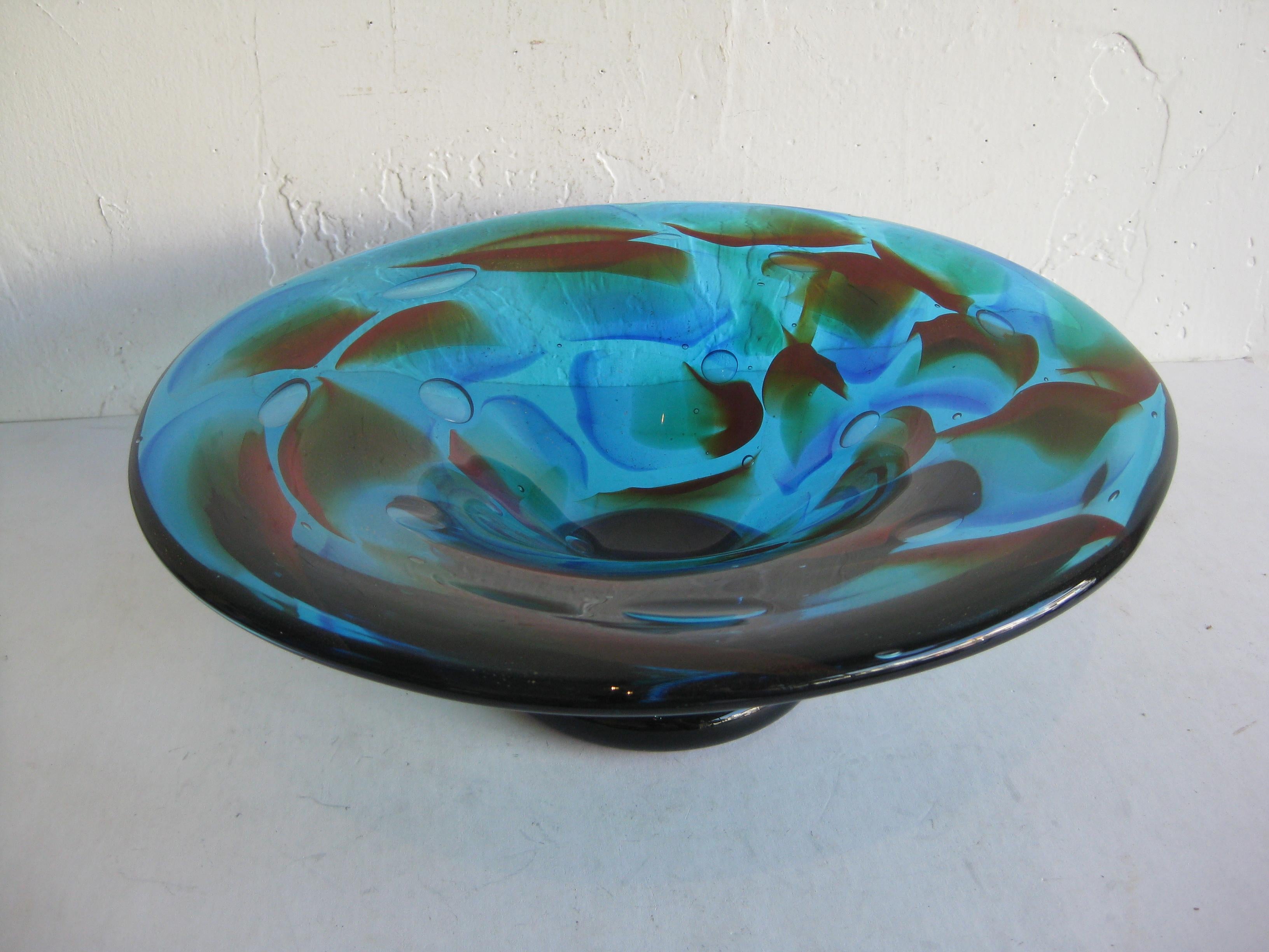 1960s Eugenio Ferro Murano Art Glass Blue Large Bowl Vase Sculpture, Italy For Sale 6