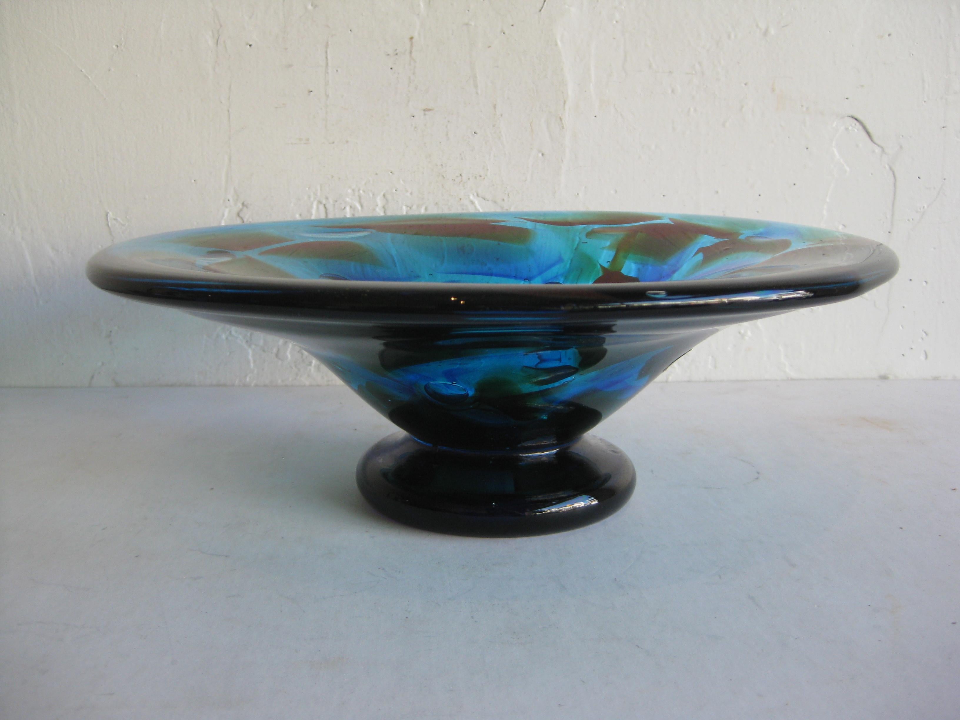 1960s Eugenio Ferro Murano Art Glass Blue Large Bowl Vase Sculpture, Italy For Sale 7