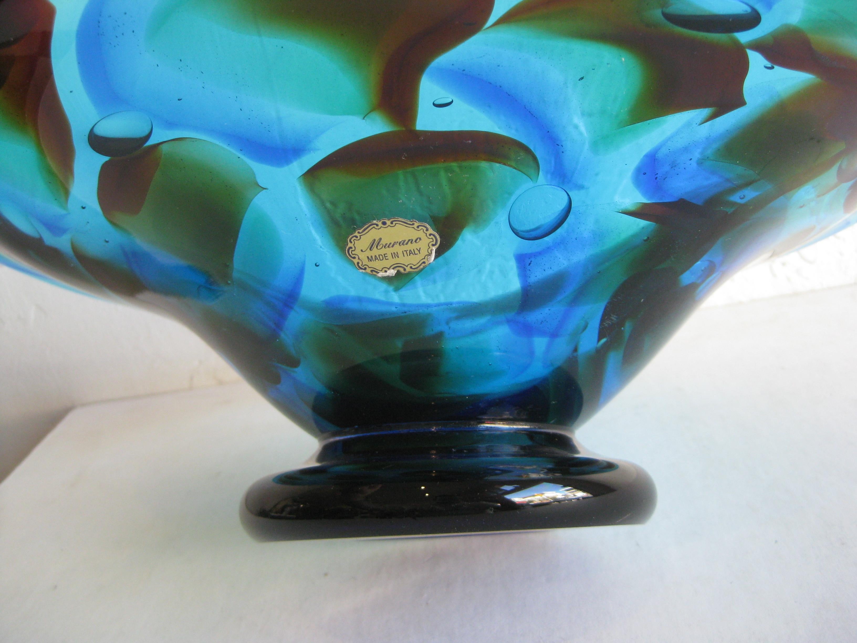 1960s Eugenio Ferro Murano Art Glass Blue Large Bowl Vase Sculpture, Italy For Sale 8