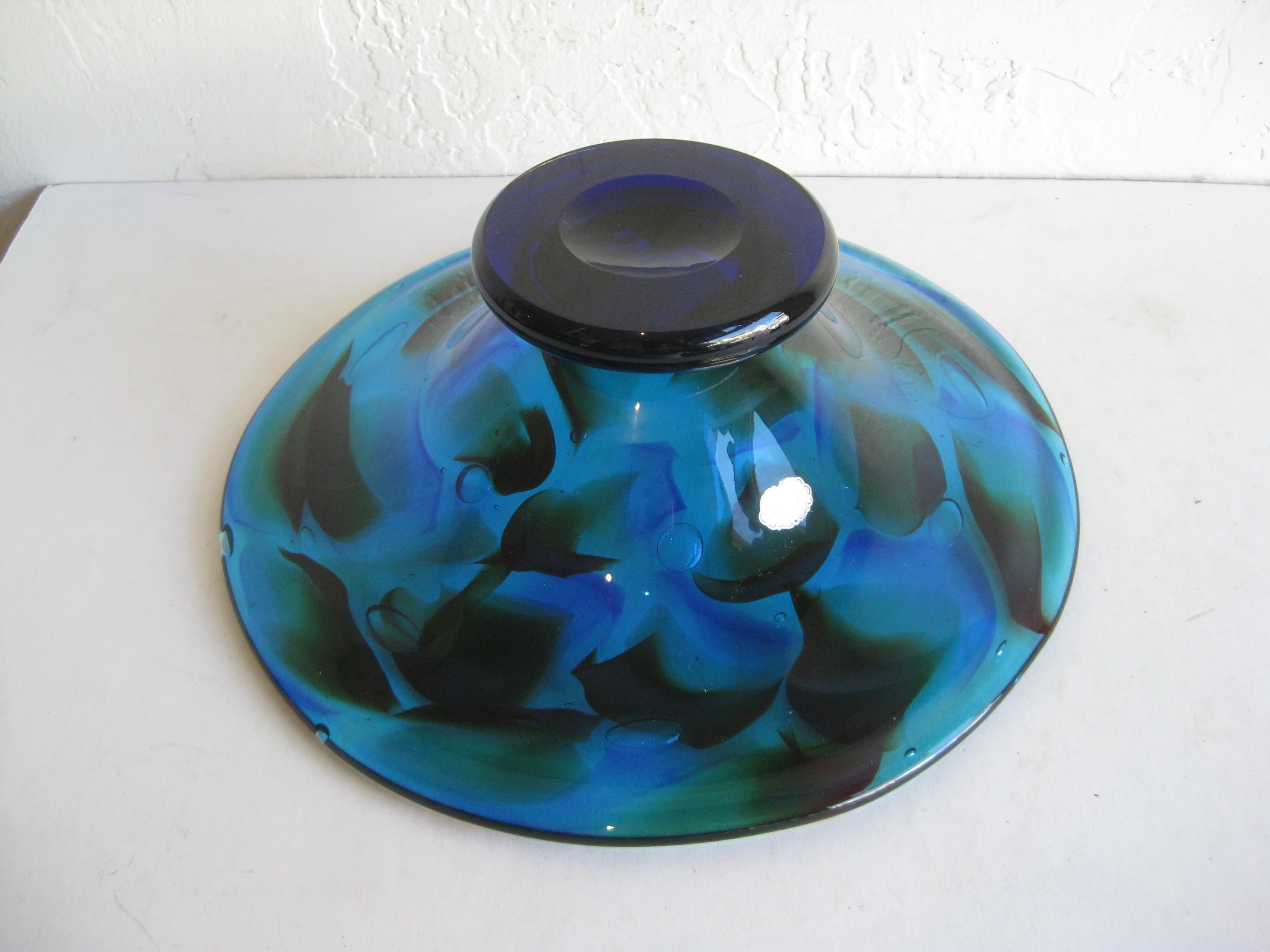 1960s Eugenio Ferro Murano Art Glass Blue Large Bowl Vase Sculpture, Italy For Sale 10