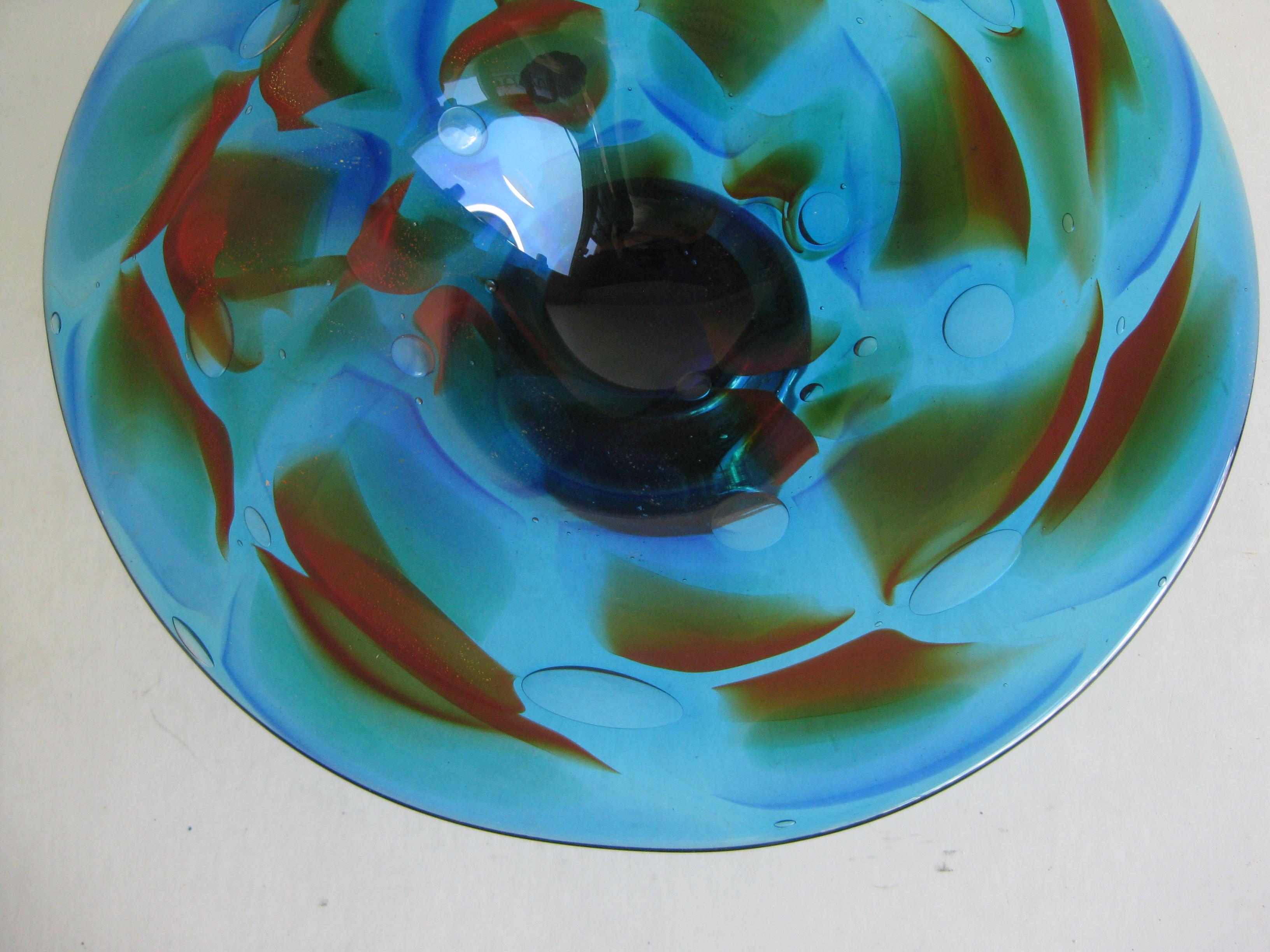 Hand-Crafted 1960s Eugenio Ferro Murano Art Glass Blue Large Bowl Vase Sculpture, Italy For Sale