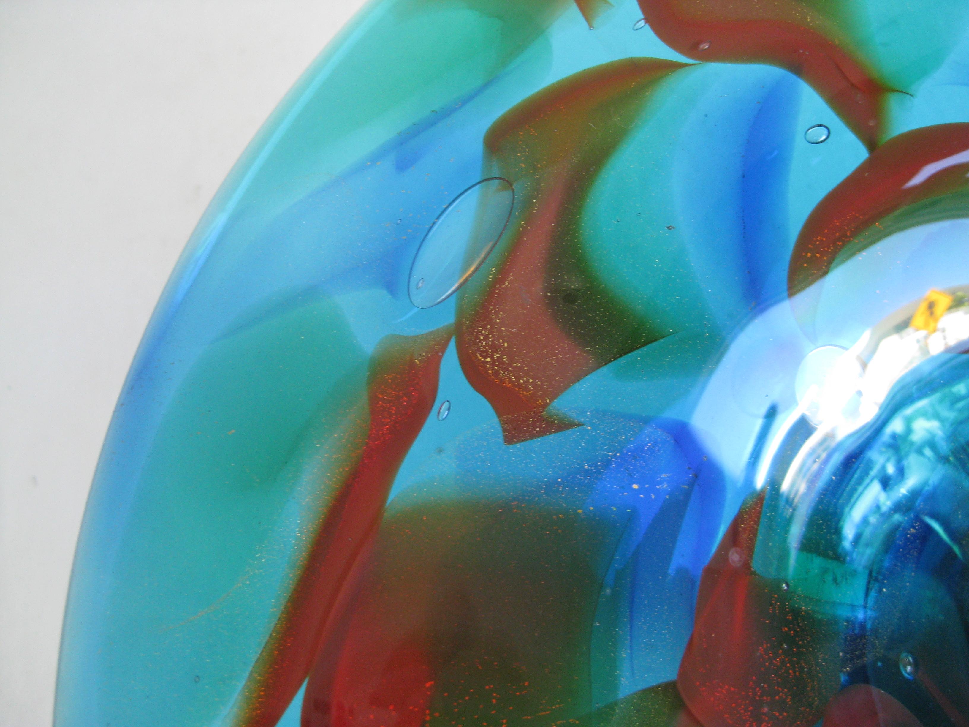 1960s Eugenio Ferro Murano Art Glass Blue Large Bowl Vase Sculpture, Italy In Good Condition For Sale In San Diego, CA