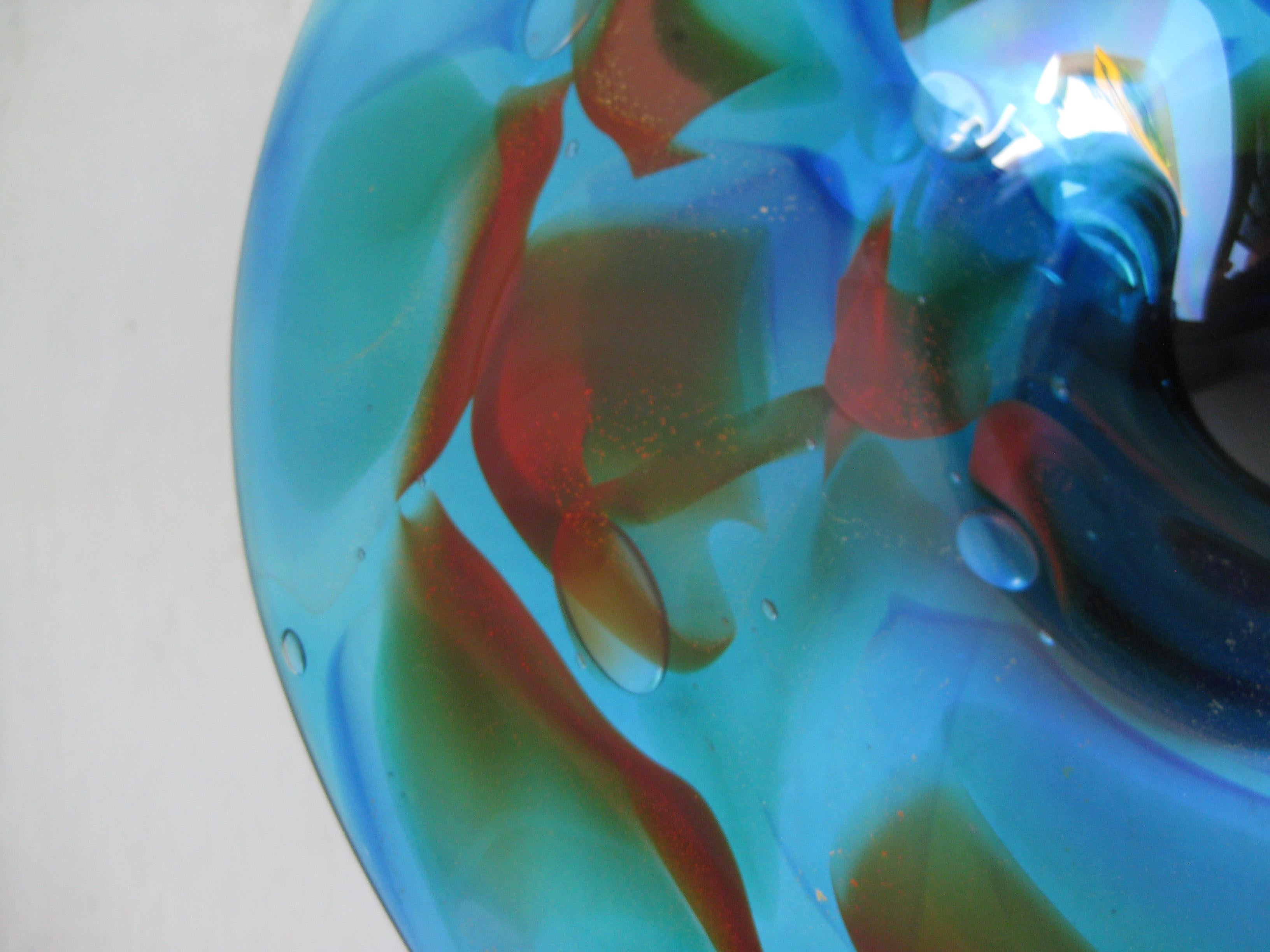 20th Century 1960s Eugenio Ferro Murano Art Glass Blue Large Bowl Vase Sculpture, Italy For Sale