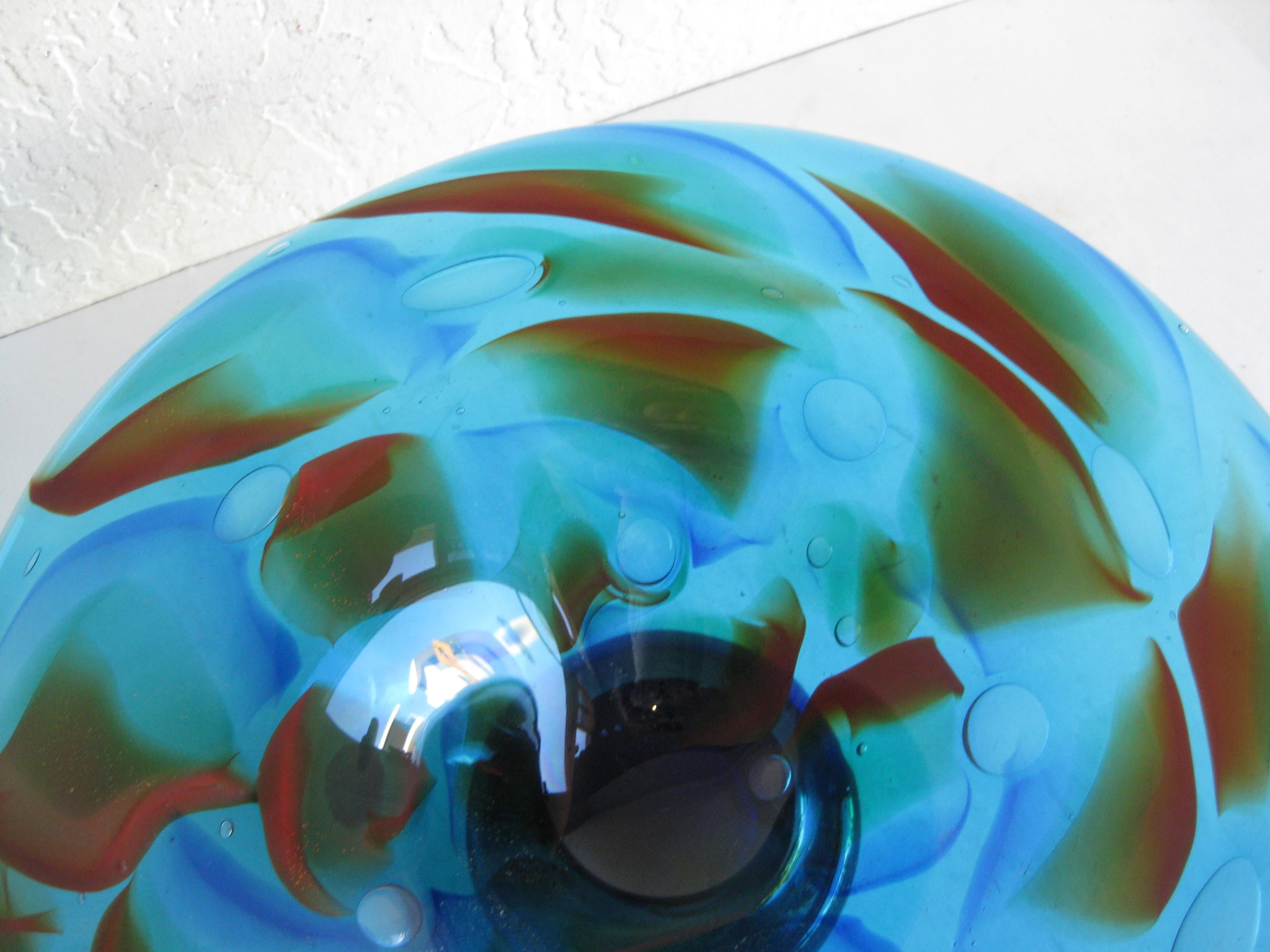 1960s Eugenio Ferro Murano Art Glass Blue Large Bowl Vase Sculpture, Italy For Sale 1