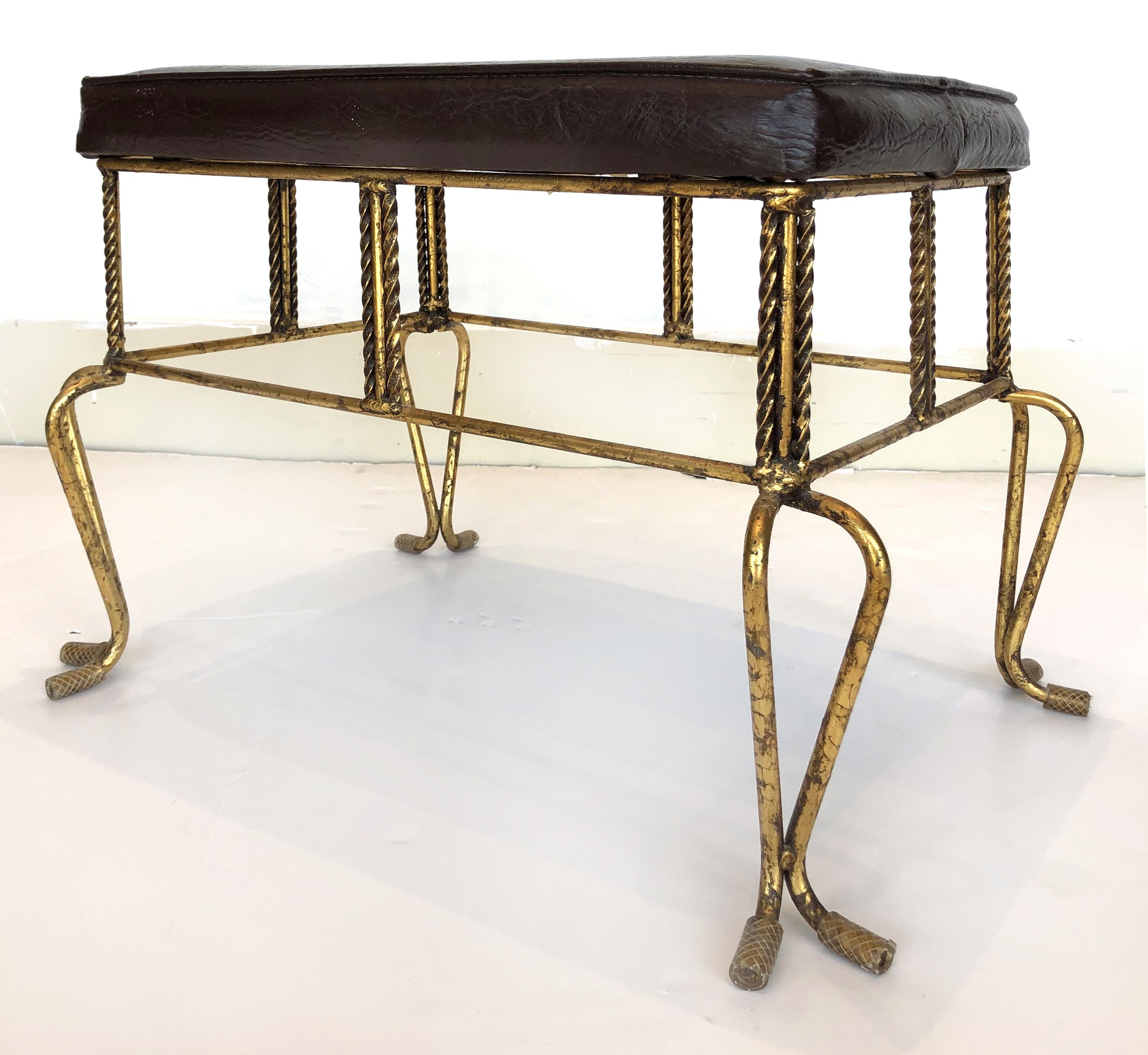1960s European Hollywood Regency Gilt-Iron Bench / Stool In Good Condition In Miami, FL