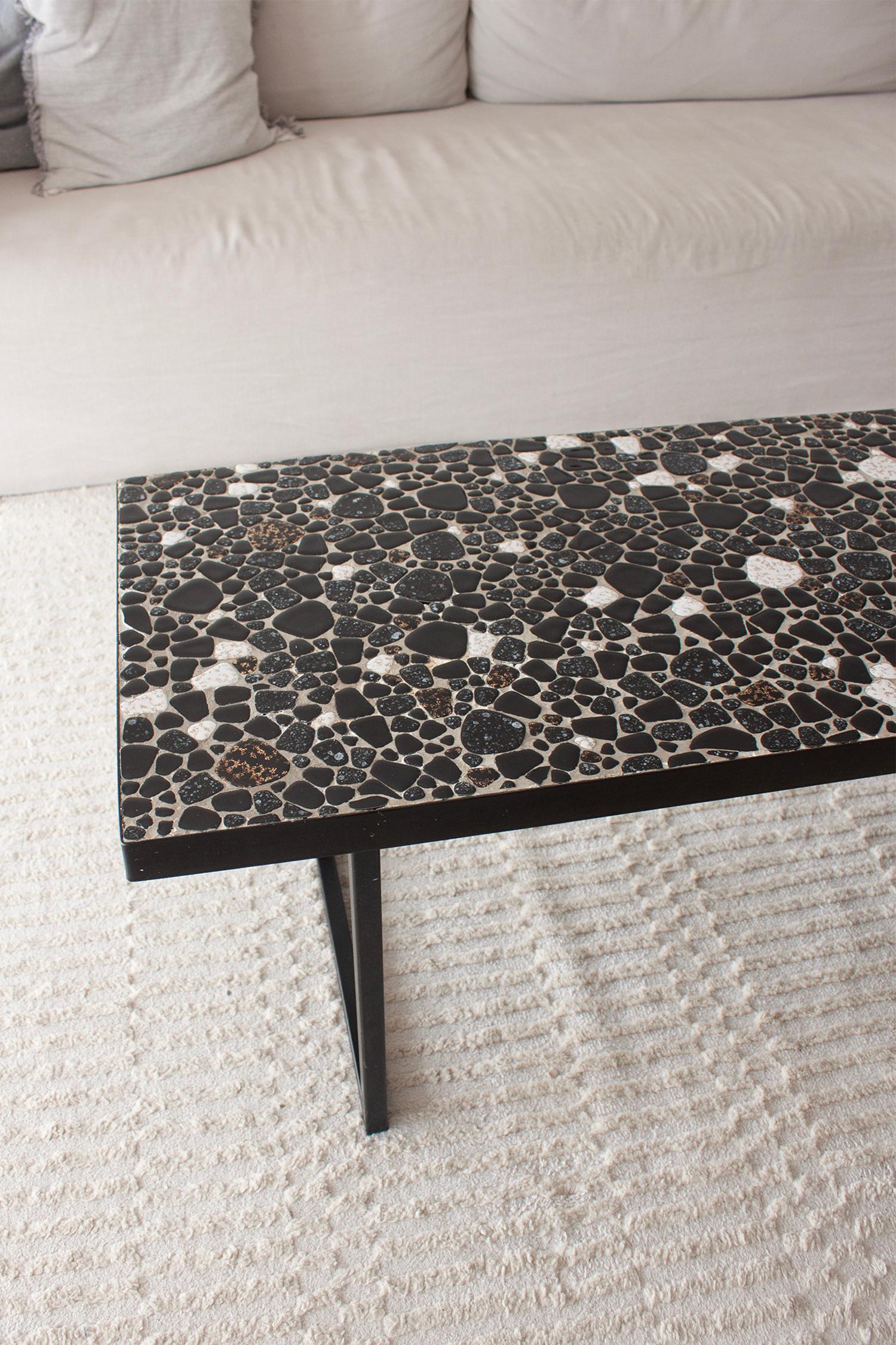 German 1960s European midcentury modern Stone Pebbles Fragment Terrazzo Coffee Table For Sale
