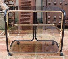1960s European Vintage Two-Tone Metal Smoked Glass Drinks Trolley
