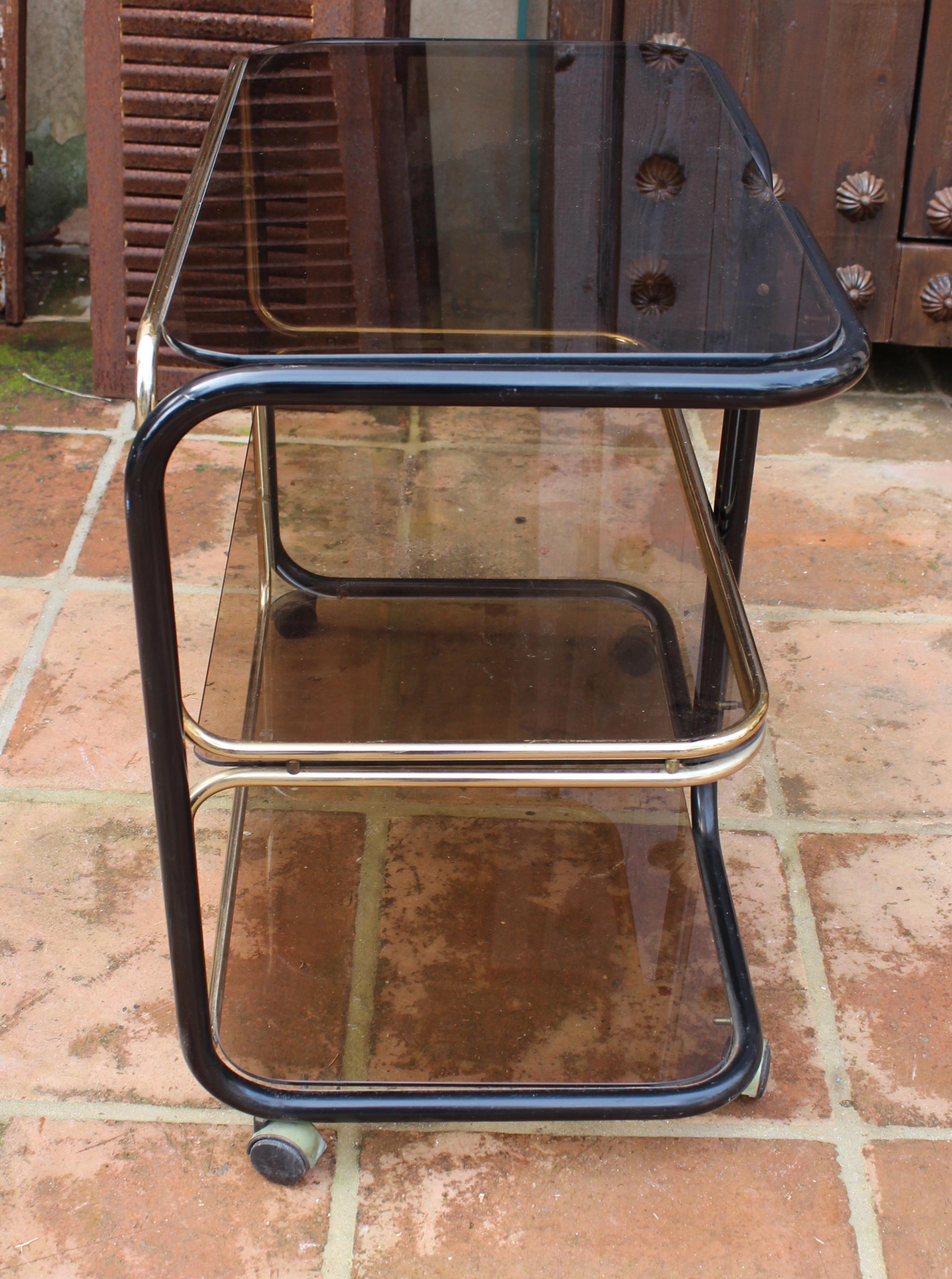 20th Century 1960s European Vintage Two-Tone Metal Smoked Glass Drinks Trolley For Sale