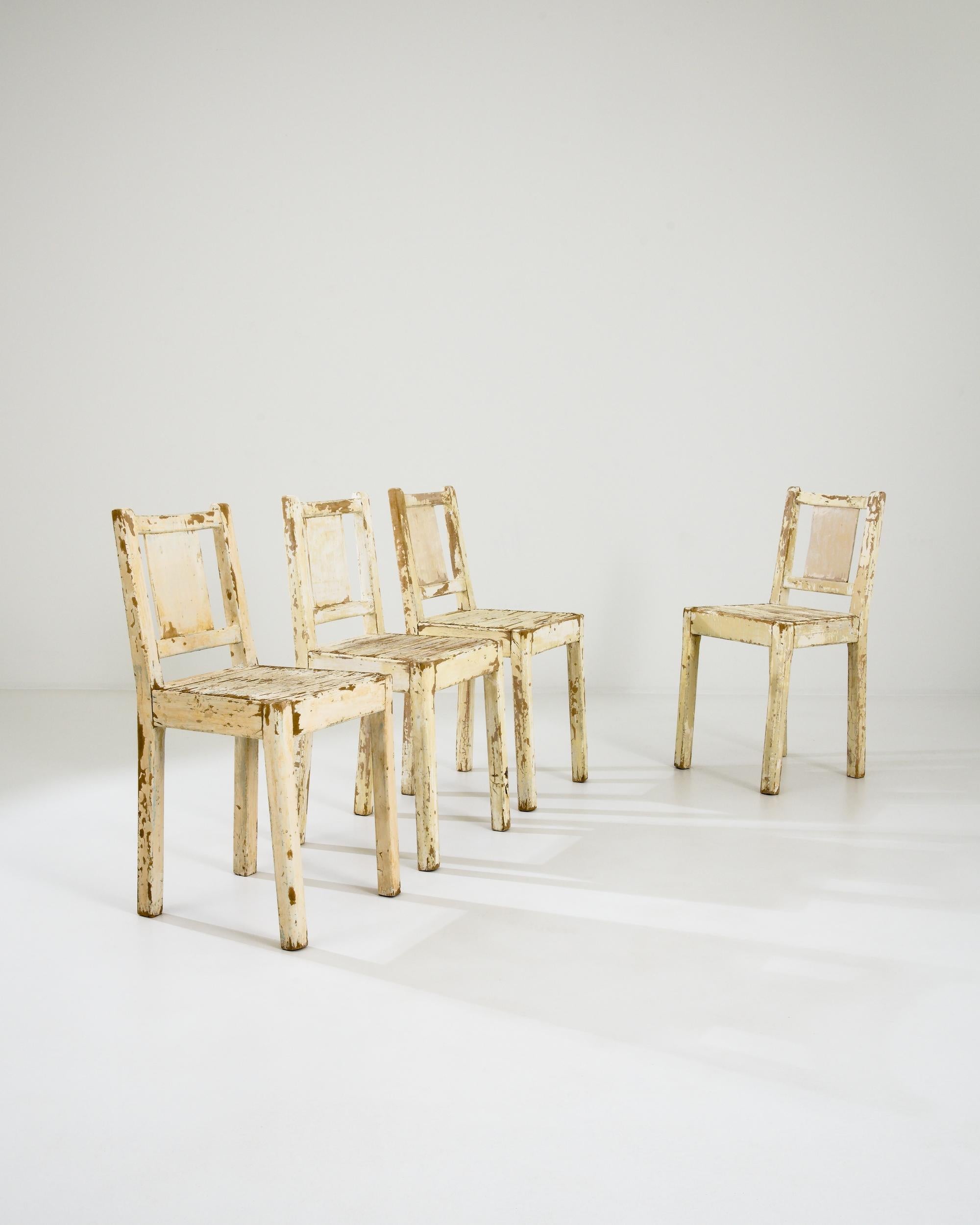 1960s European White Patinated Dining Chairs, Set of Four For Sale 5