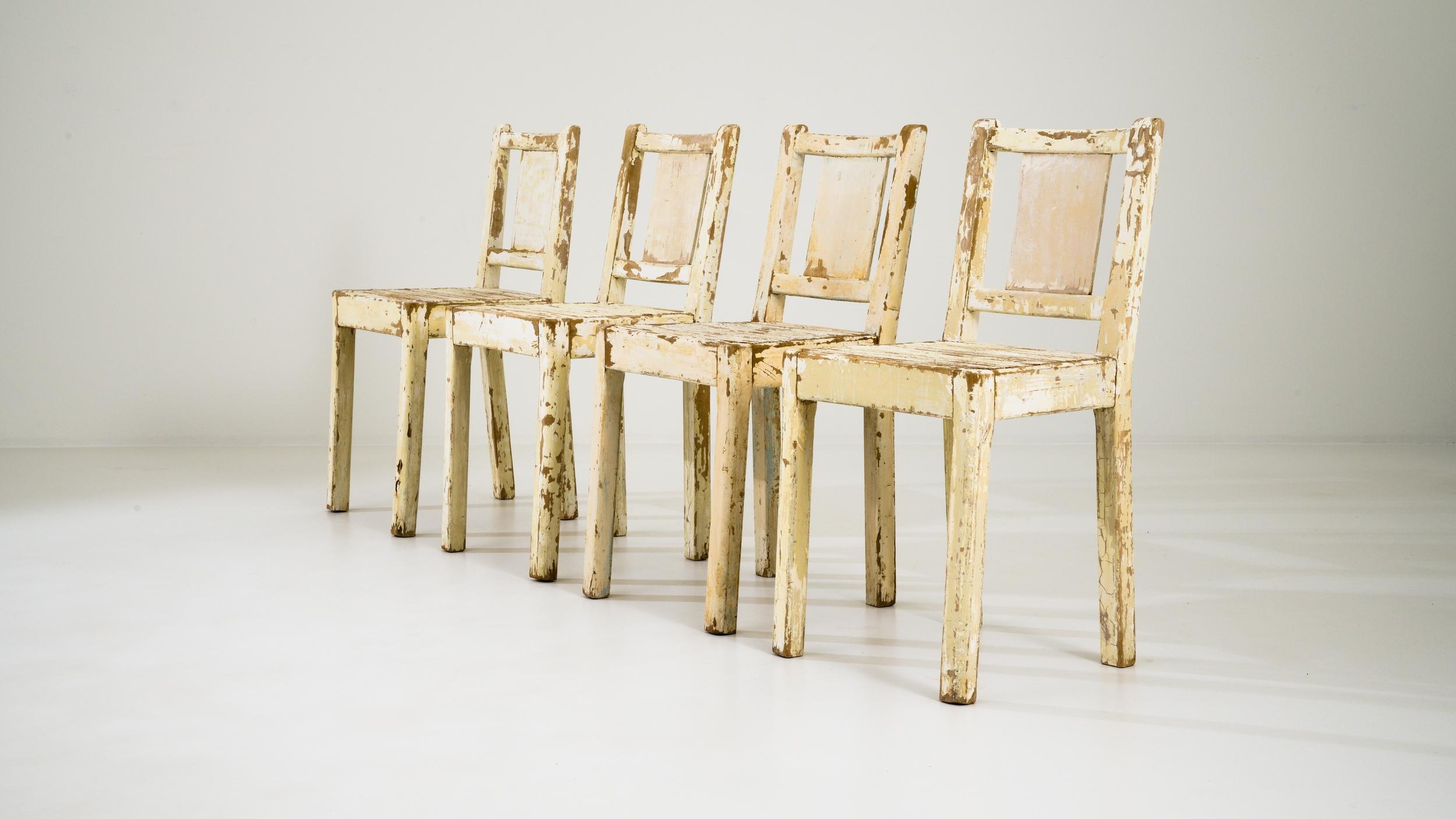 Mid-20th Century 1960s European White Patinated Dining Chairs, Set of Four For Sale
