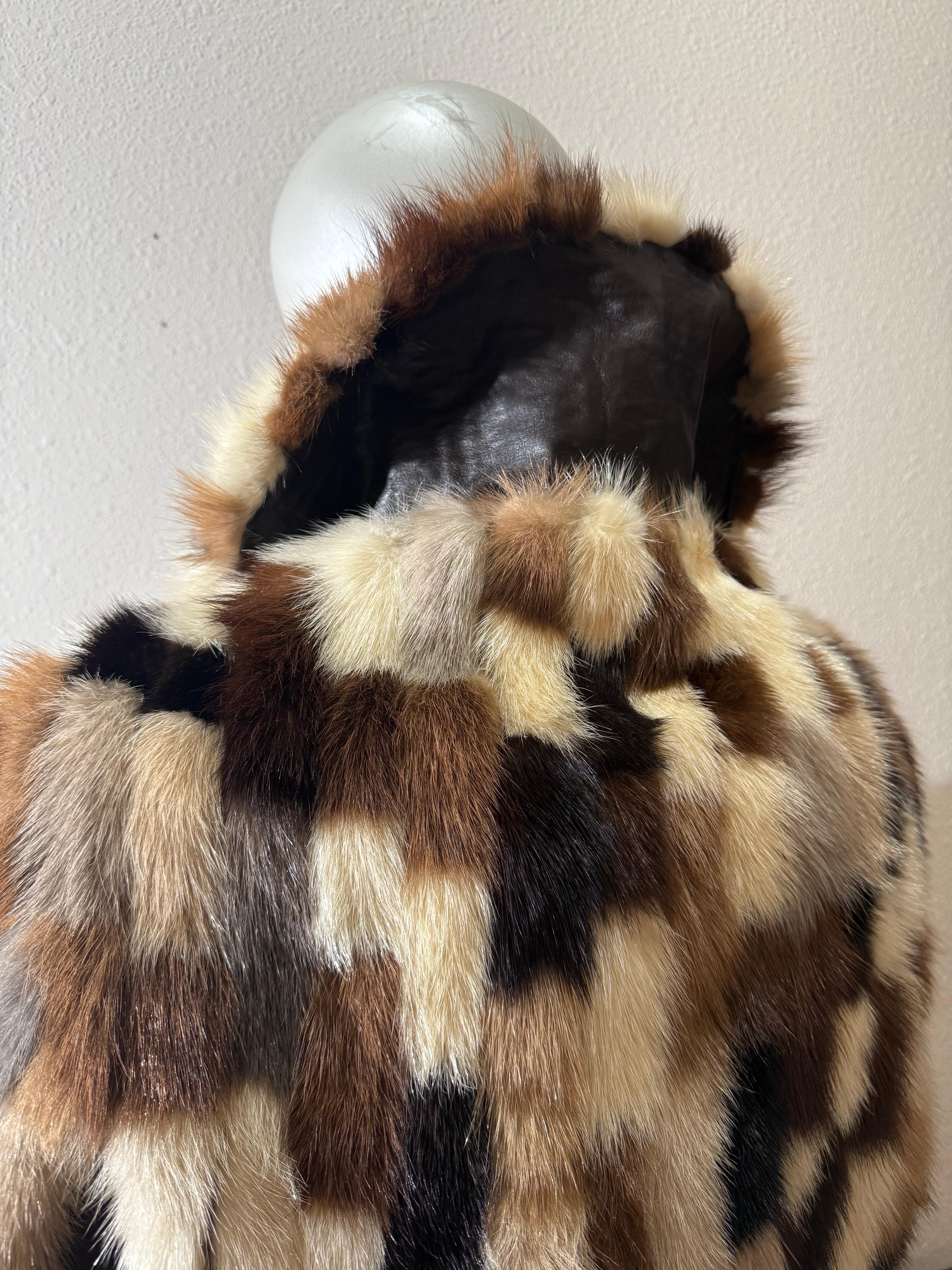 1960er Evans Furs Natural & Dyed Mink Patchwork Taille hohe Jacke w Leder Trim im Angebot 9