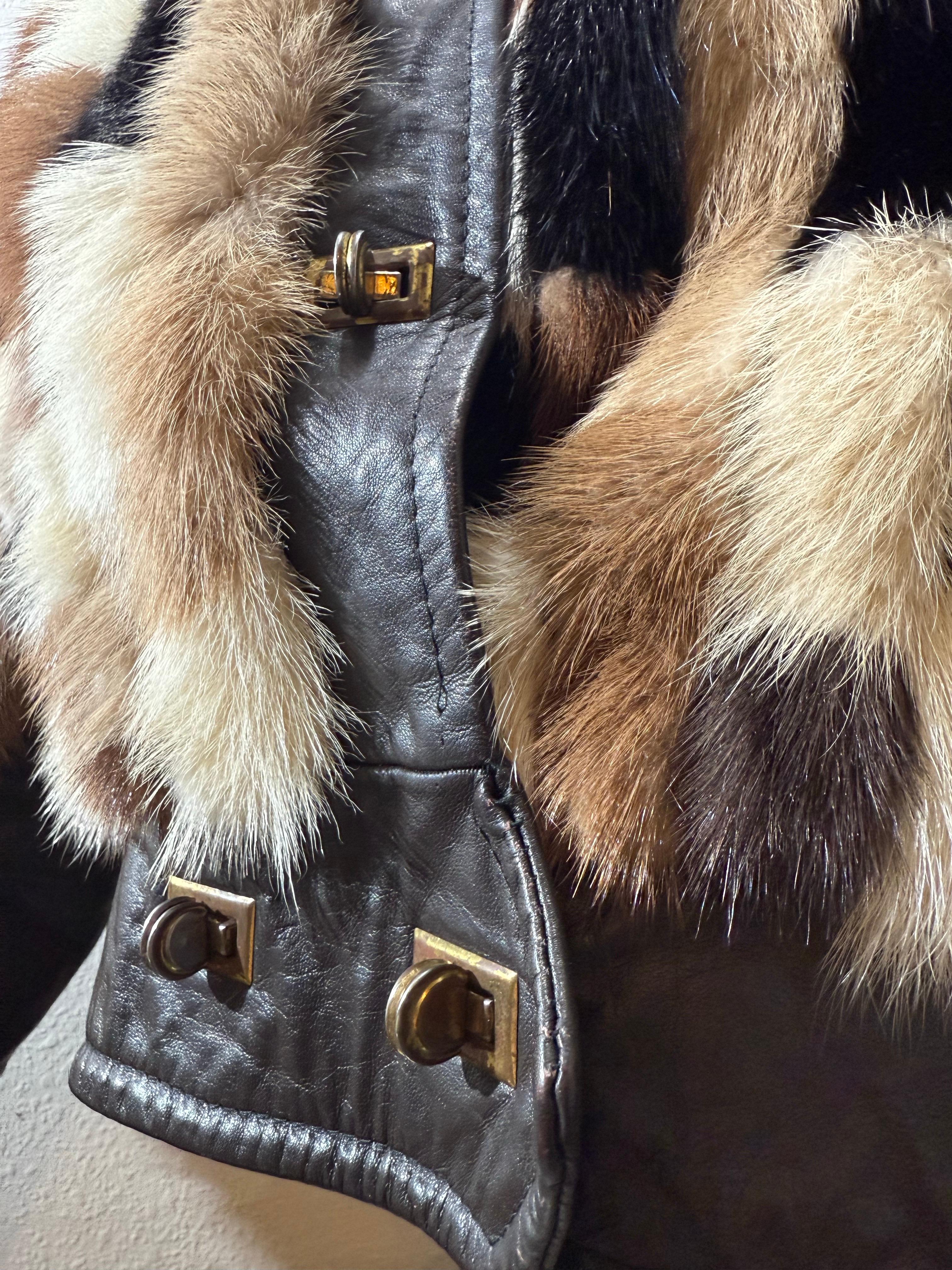 1960er Evans Furs Natural & Dyed Mink Patchwork Taille hohe Jacke w Leder Trim im Angebot 10