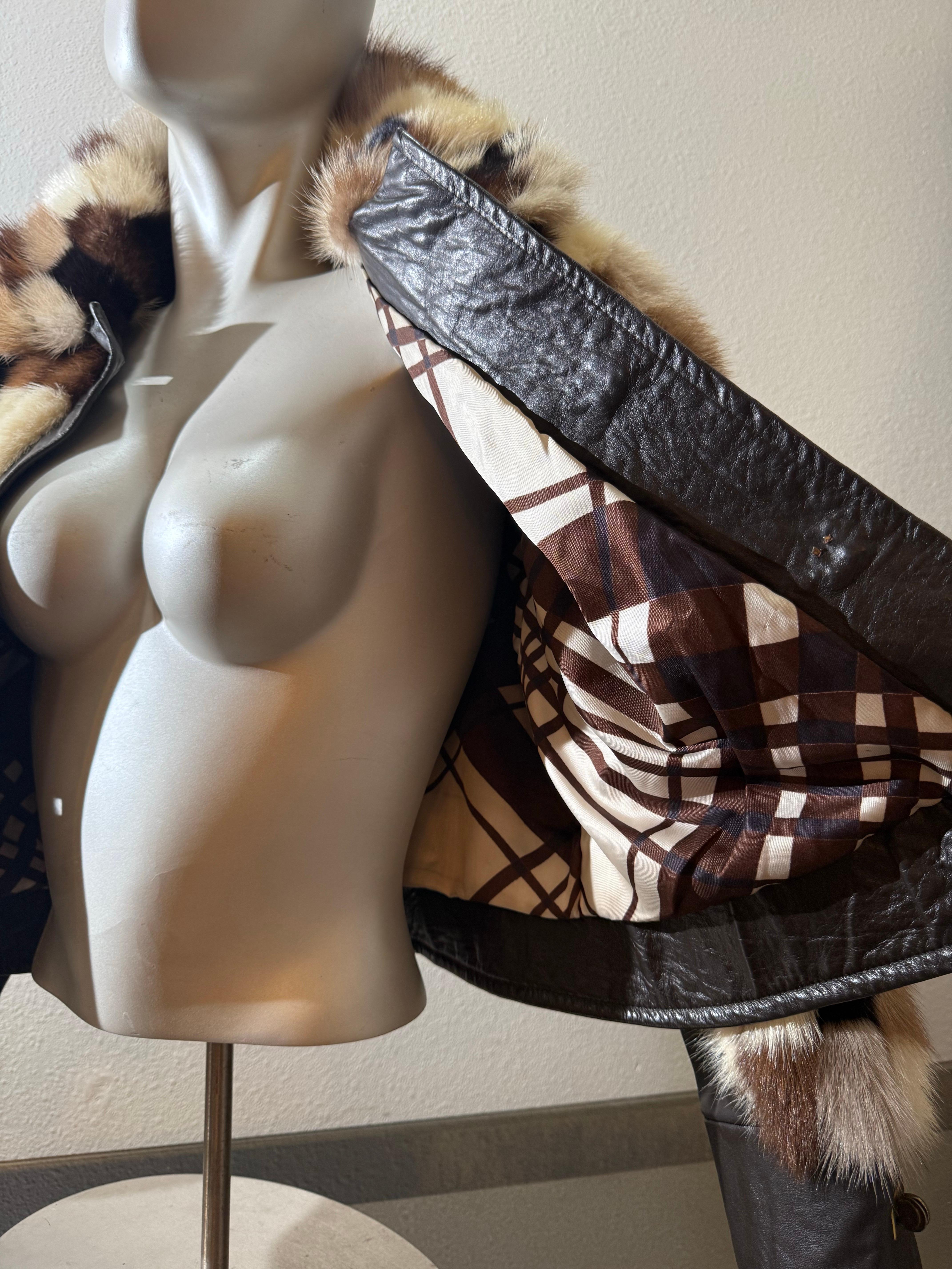 1960er Evans Furs Natural & Dyed Mink Patchwork Taille hohe Jacke w Leder Trim im Angebot 12