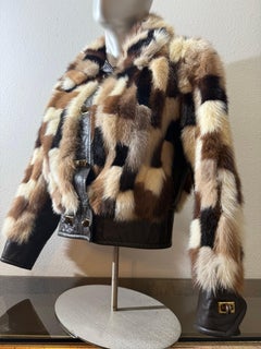 1960s Evans Furs Natural & Dyed Mink Patchwork Waist High Jacket w Leather Trim