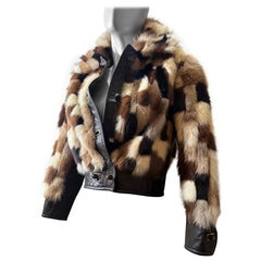 1960s Evans Furs Natural & Dyed Mink Patchwork Waist High Jacket w Leather Trim