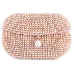 1960s Evening Camel Crochet and White Beaded Clutch Bag