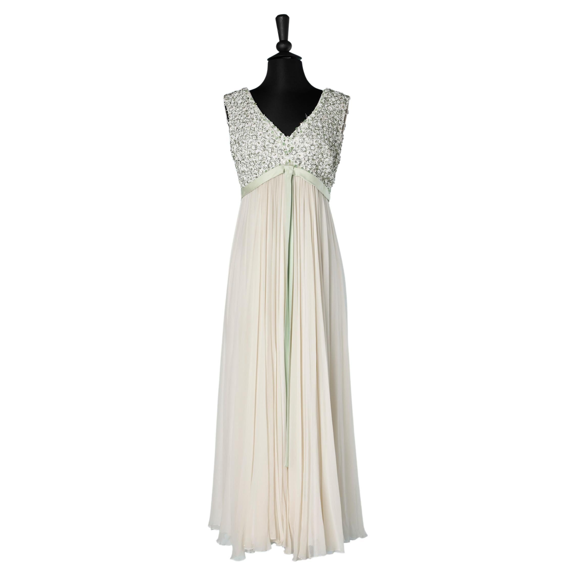 1960's evening gown embroidered top and ivory chiffon skirt