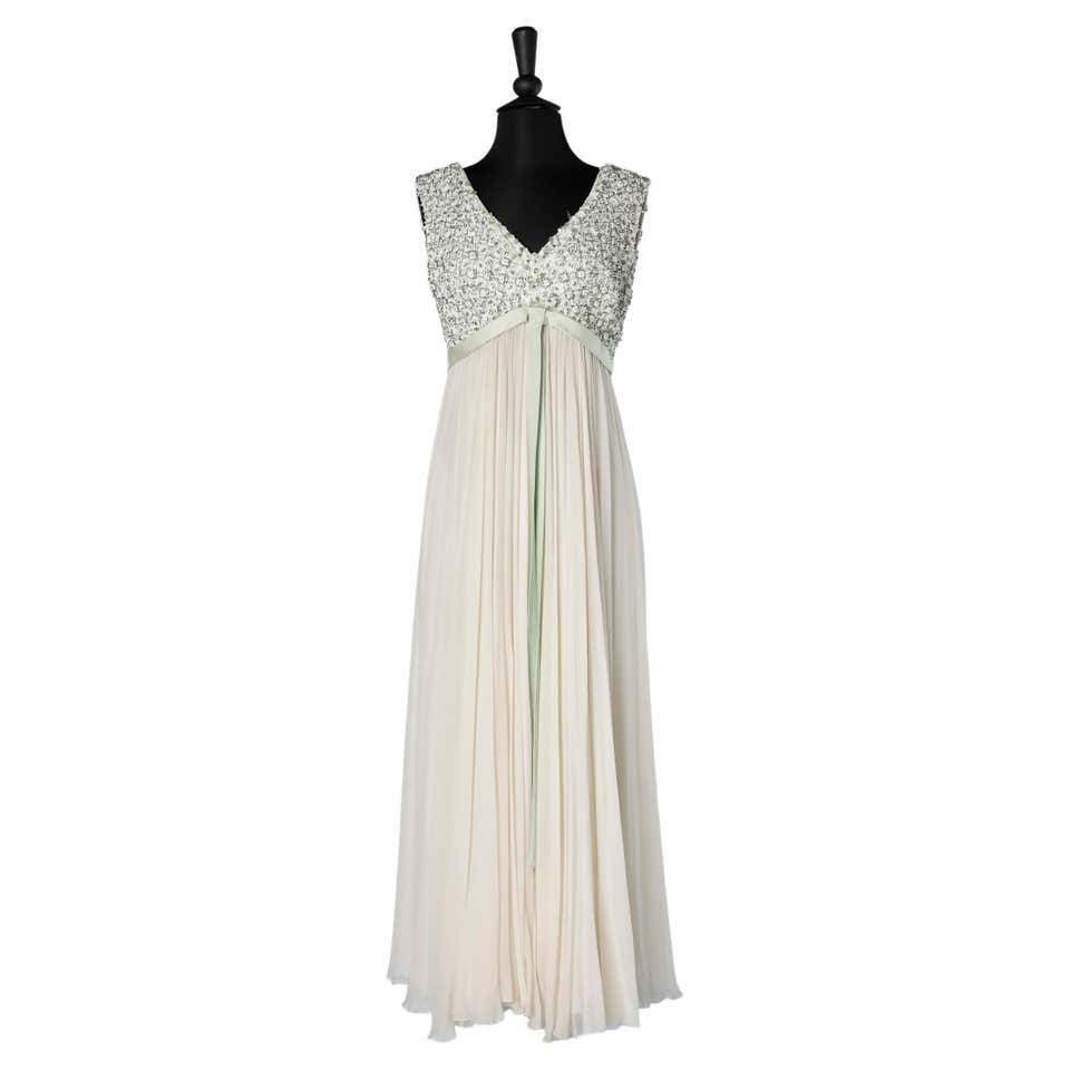 Ceil Chapman Stunning Ivory Brocade Jeweled Empire Gown c 1960 For Sale ...