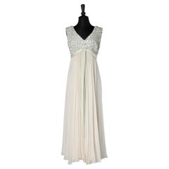 Used 1960's evening gown embroidered top and ivory chiffon skirt