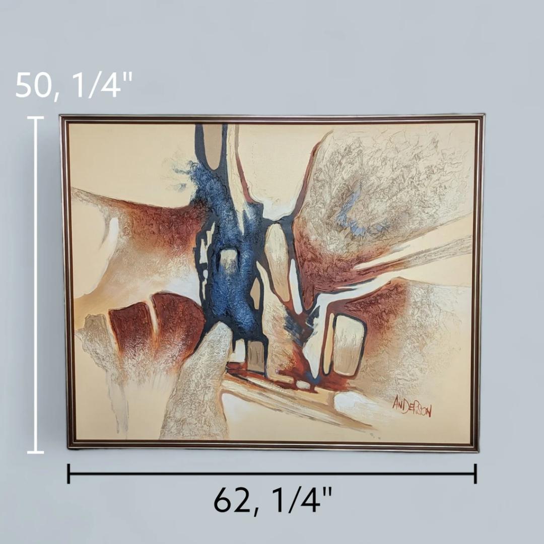 Ein elegantes abstraktes Ölgemälde von Anderson aus den 1960er Jahren, das eine expressionistische Wüstenszene mit dynamischen Pinselstrichen und einer reichen, erdigen Farbpalette zeigt.

Design/One: Die Einflüsse der Jahrhundertmitte und des