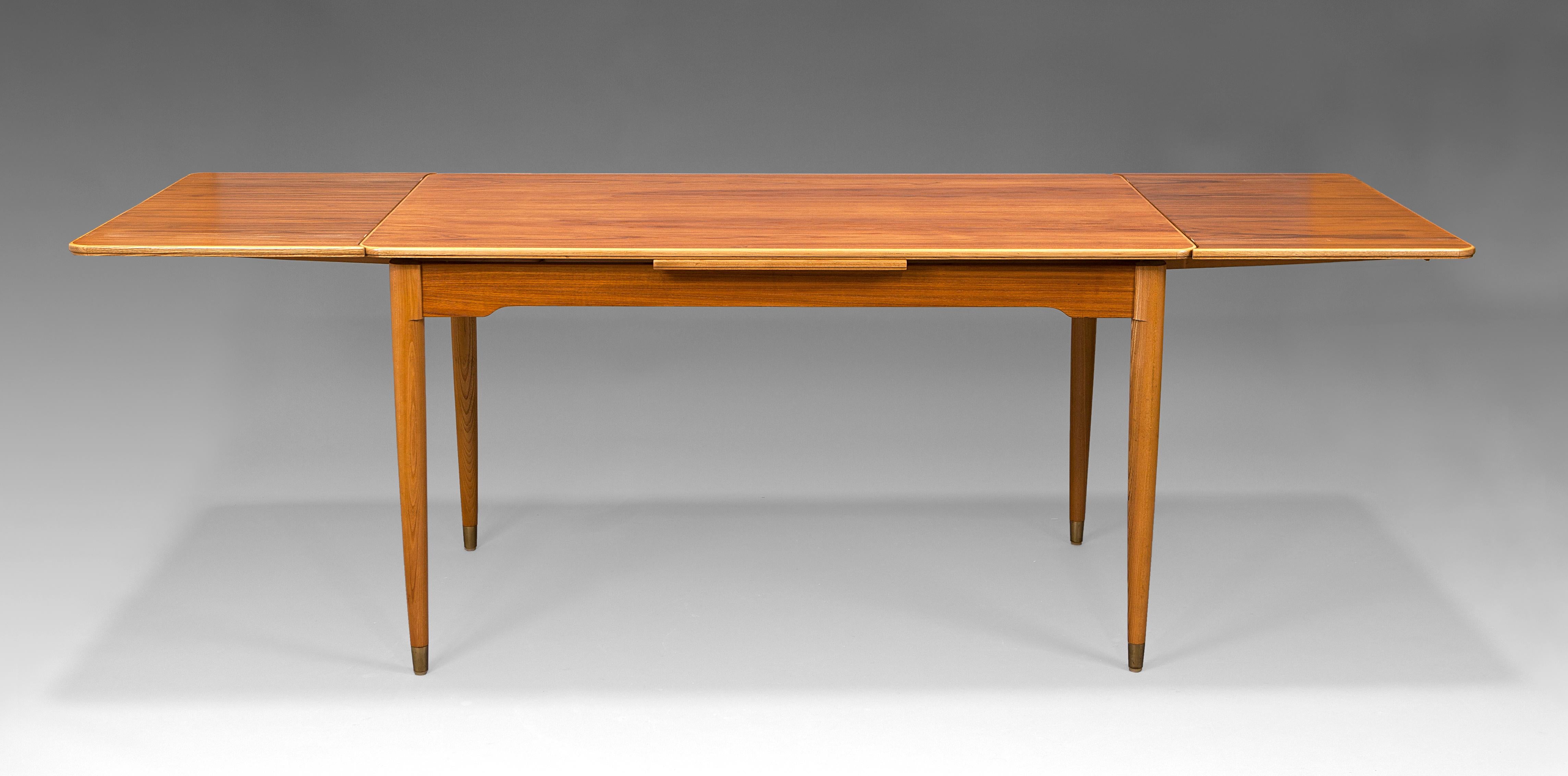 Swedish 1960's Extensible Dining Table in Teak Wood and Beech For Sale