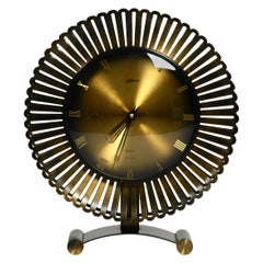 1960s Extra Large Brass Atlanta Universe Sunburst Table Clock