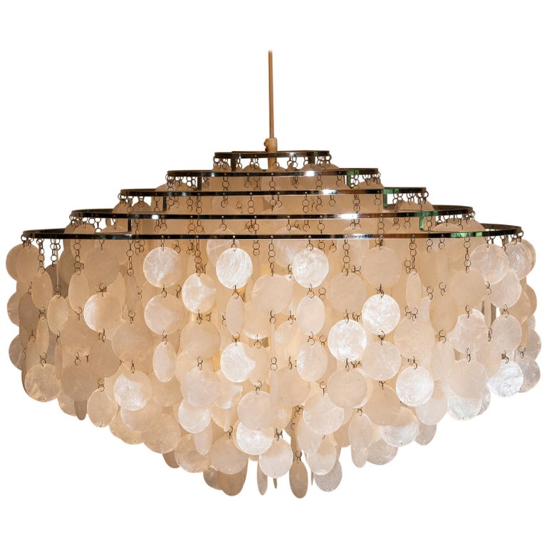 1960s, Extra Large Capiz Shell Chandelier by Verner Panton for Luber AG,  Swiss 1 For Sale at 1stDibs