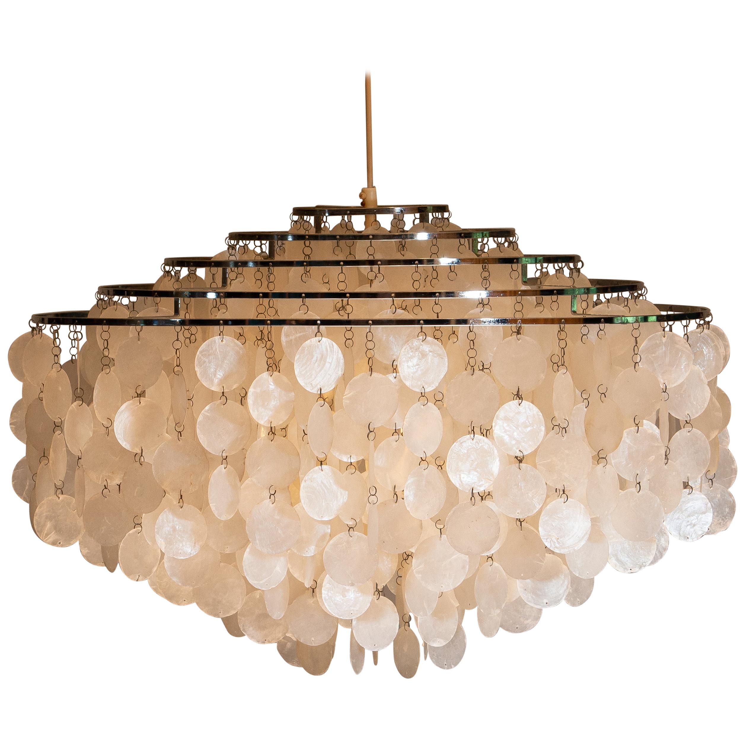 1960s Extra Large Capiz Shell Chandelier by Verner Panton for Luber AG. Swiss