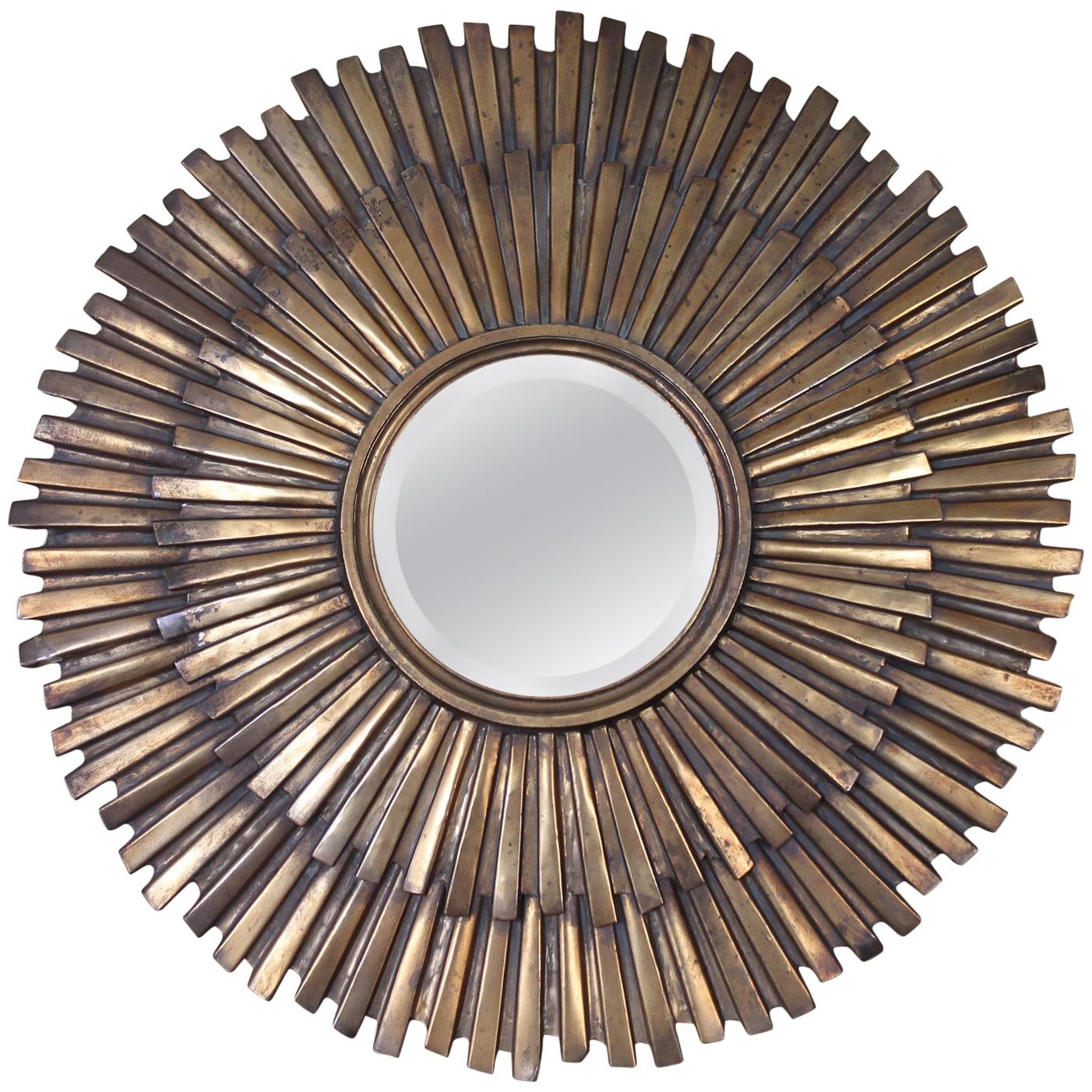 1960s Extra Large Gilded Metal Sunburst Mirror