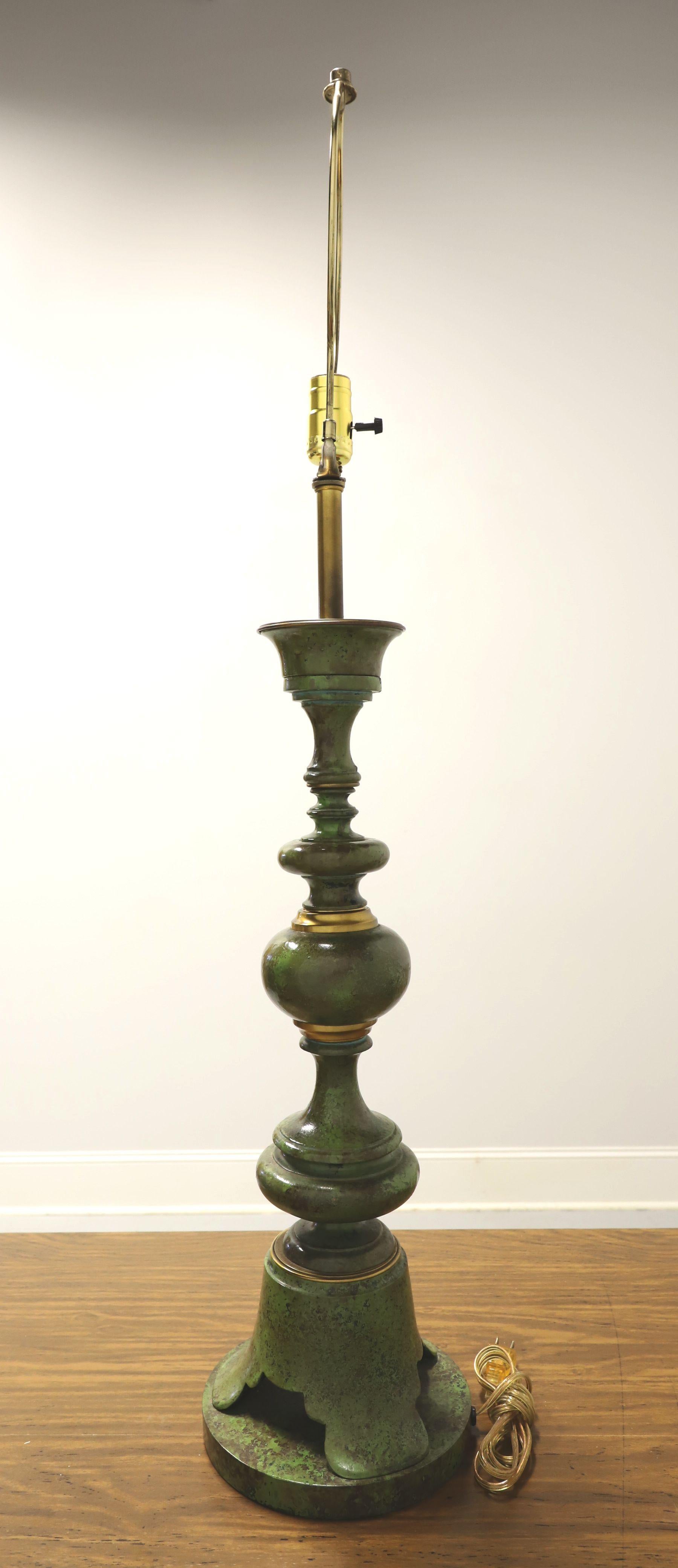American 1960's Extra Large Hollywood Regency Green and Gold Metal Table Lamp For Sale