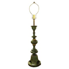 1960's Extra Large Hollywood Regency Green and Gold Metal Table Lamp