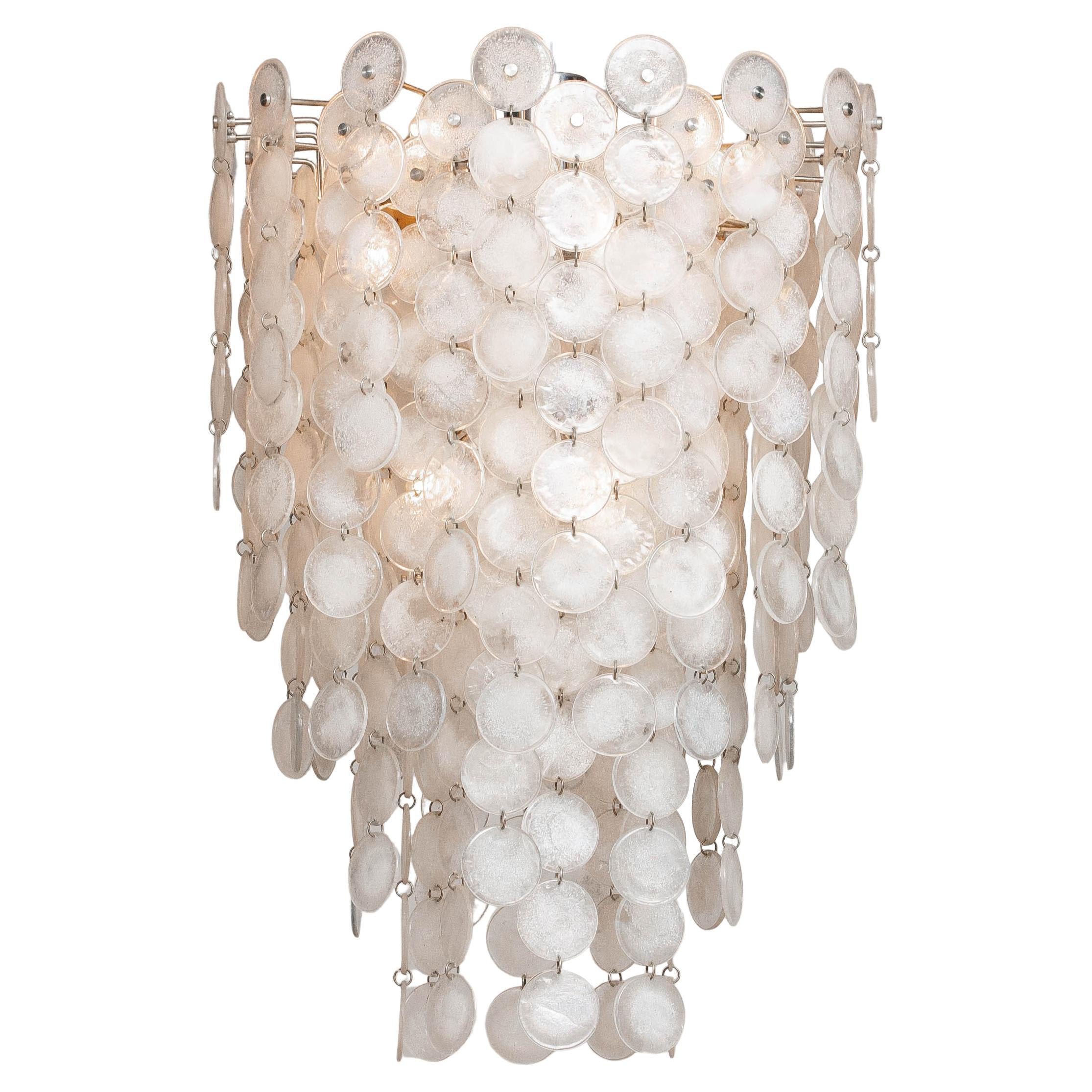 1960
s Extra Large Italian Pulegoso White Art Glass Murano Glass Chandelier