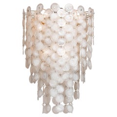 1960's Extra Large Italian Pulegoso White Art Glass Murano Glass Chandelier