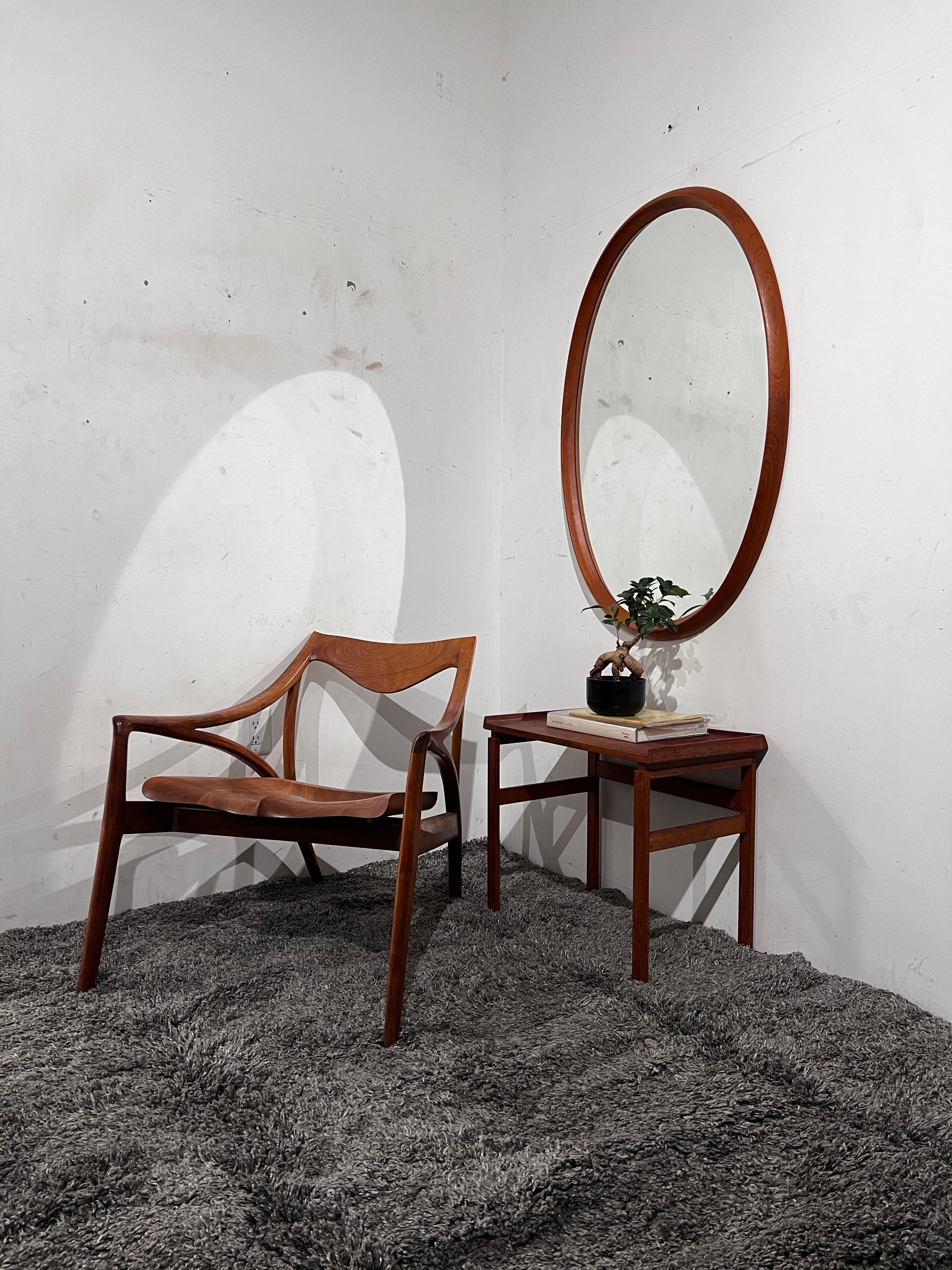 1960s Extra Large Oval Danish Modern Mirror by Pedersen & Hansen In Good Condition For Sale In Los Angeles, CA