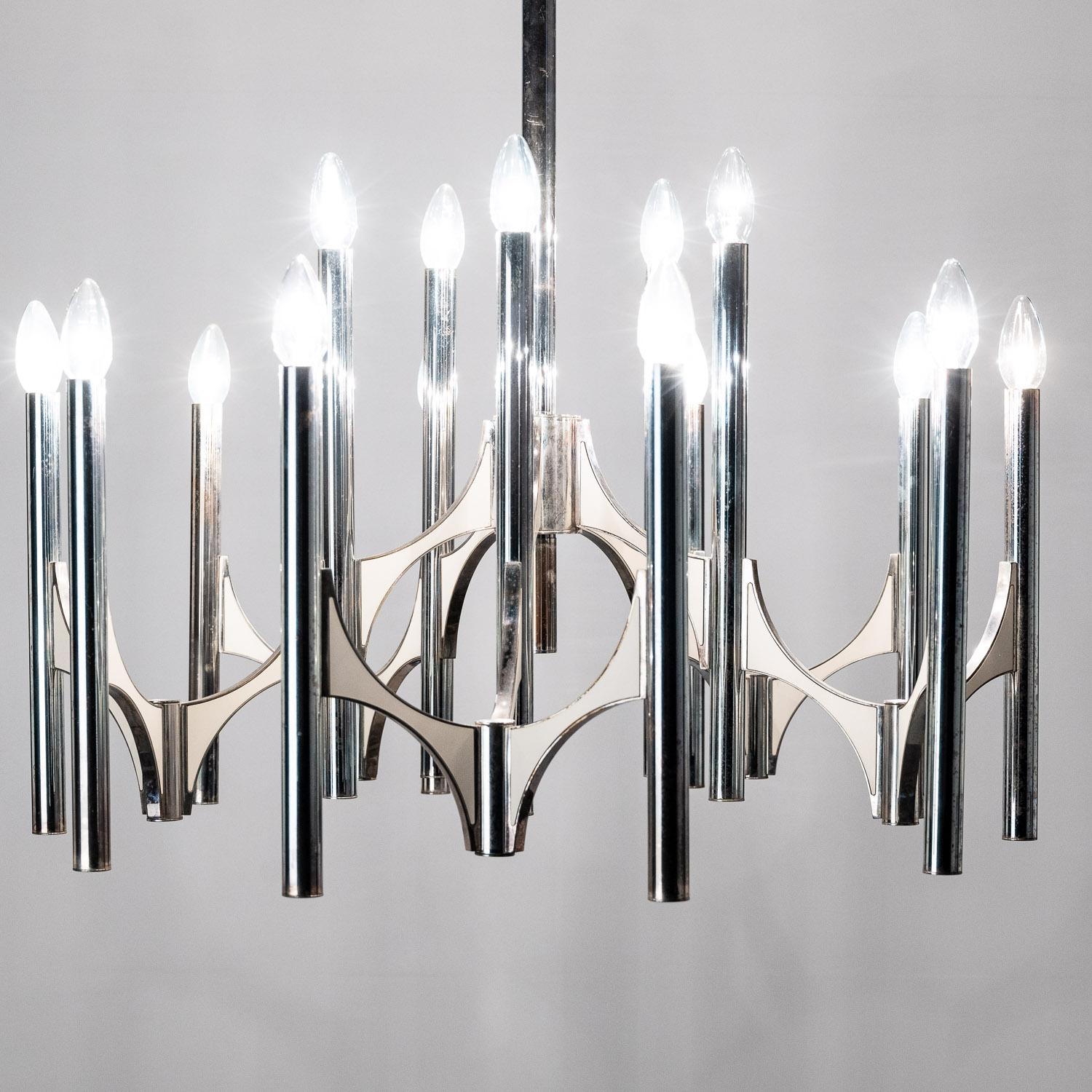 1960s Extra Large, Silver Plated Brass Chandelier by Gaetano Sciolari 11
