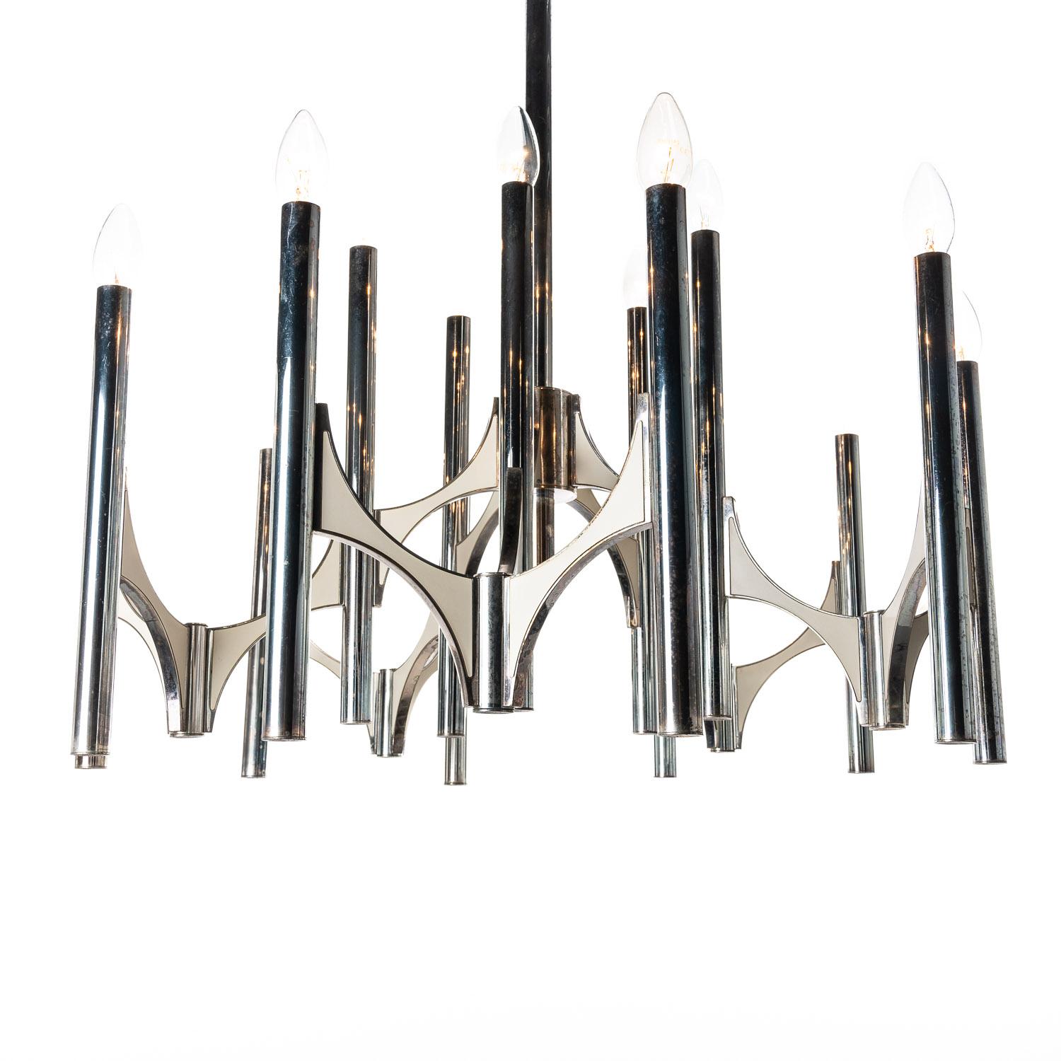 1960s Extra Large, Silver Plated Brass Chandelier by Gaetano Sciolari 2