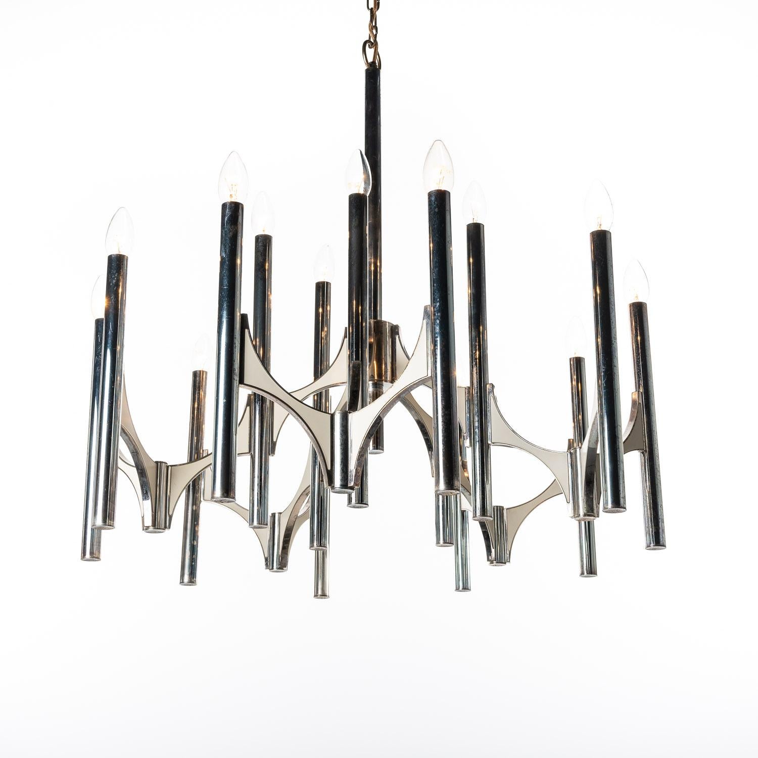 1960s Extra Large, Silver Plated Brass Chandelier by Gaetano Sciolari 3