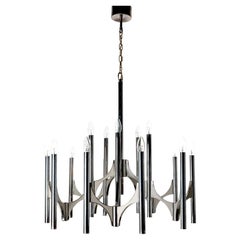 1960s Extra Large, Silver Plated Brass Chandelier by Gaetano Sciolari