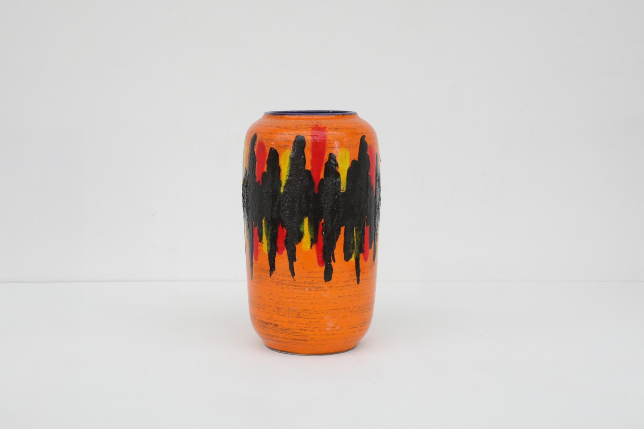 Smaltato Vaso extra large in ceramica con smalto arancione della Germania occidentale di Scheurich del 1960 in vendita