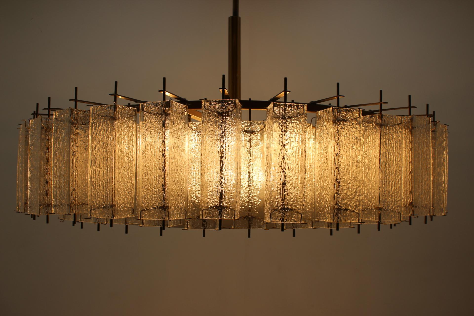 1960s Extra Large Extra Large Glass and Brass Chandelier by Kamenicky Senov 2