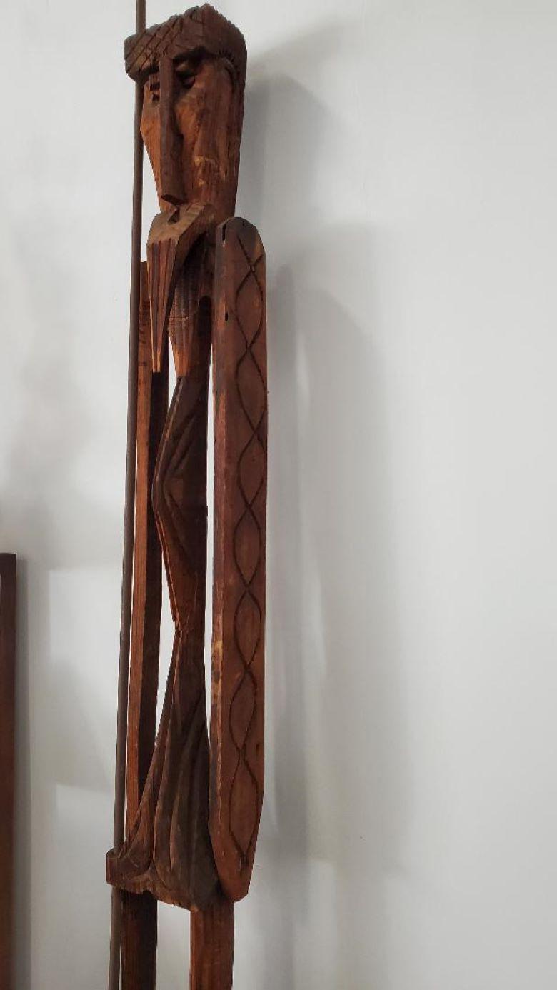 Mid-Century Modern 1960s Extremely Tall and Thin Don Quixote Wooden Sculpture by Witco For Sale