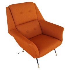 1960s Fabric Orange Brass Armchair