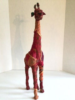 1960s Fabric Wrapped Giraffe Sculpture With Embroidered Embellishments