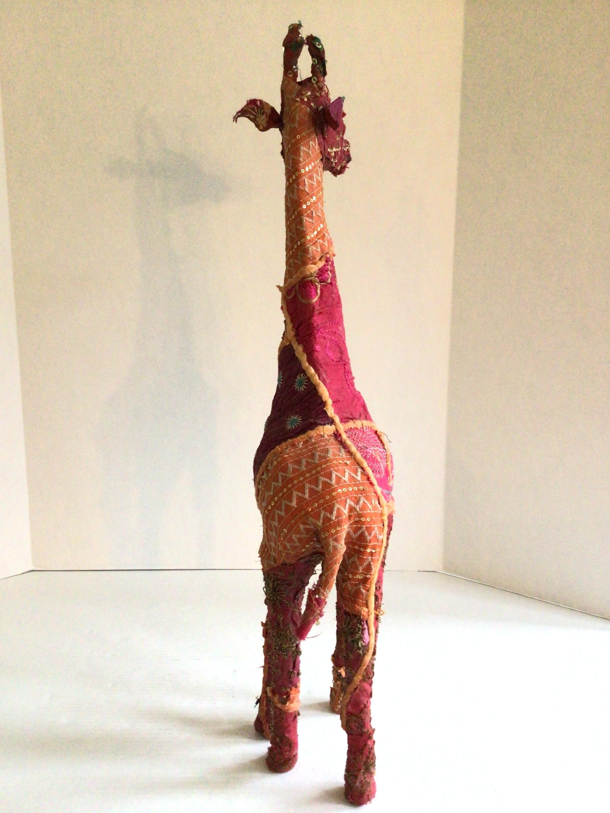 1960s Fabric Wrapped Giraffe Sculpture With Embroidered Embellishments In Good Condition For Sale In Tarrytown, NY
