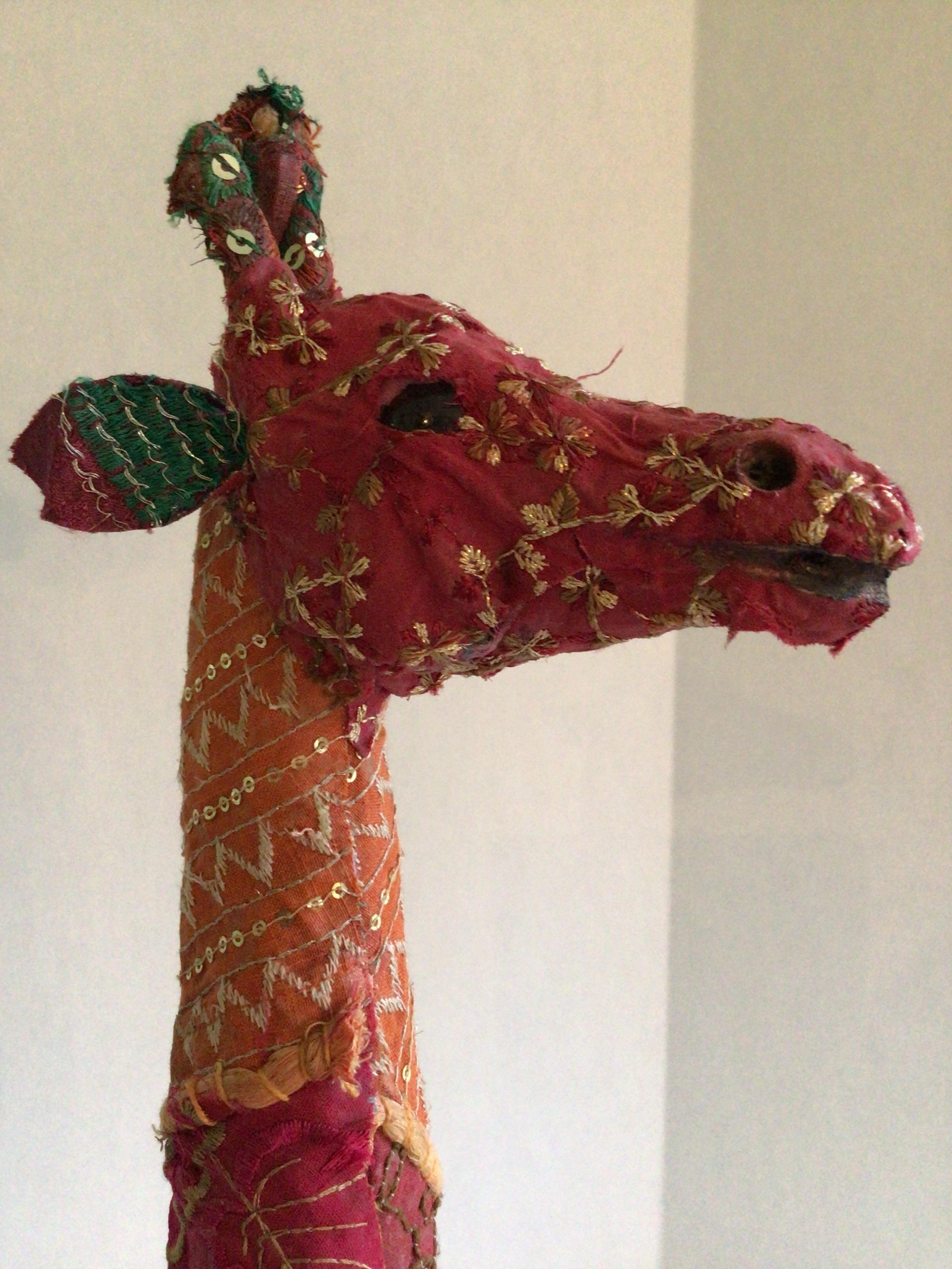 Mid-20th Century 1960s Fabric Wrapped Giraffe Sculpture With Embroidered Embellishments For Sale