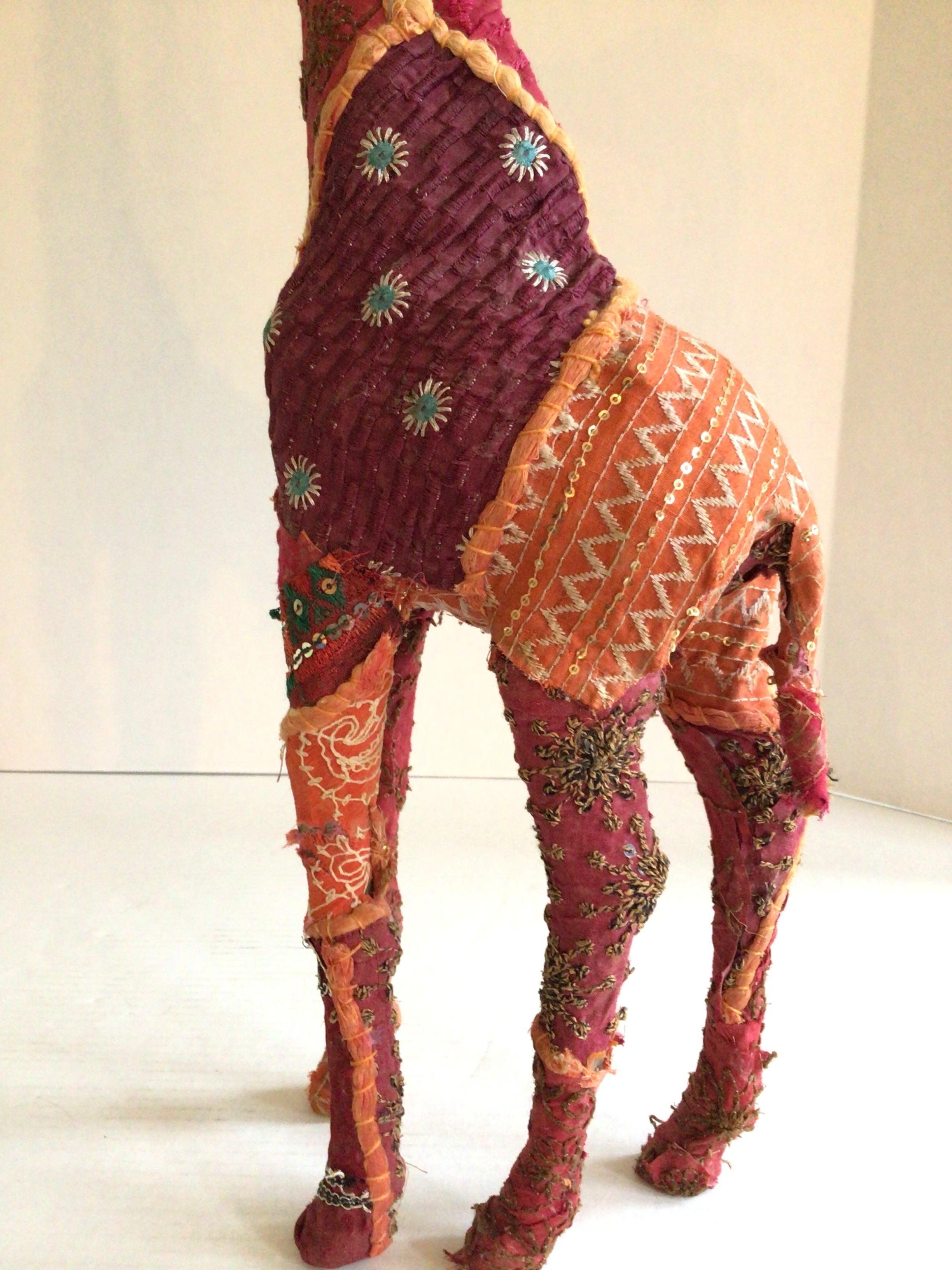 1960s Fabric Wrapped Giraffe Sculpture With Embroidered Embellishments For Sale 2