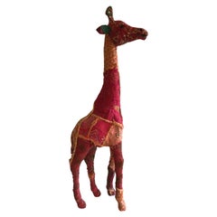 Vintage 1960s Fabric Wrapped Giraffe Sculpture With Embroidered Embellishments