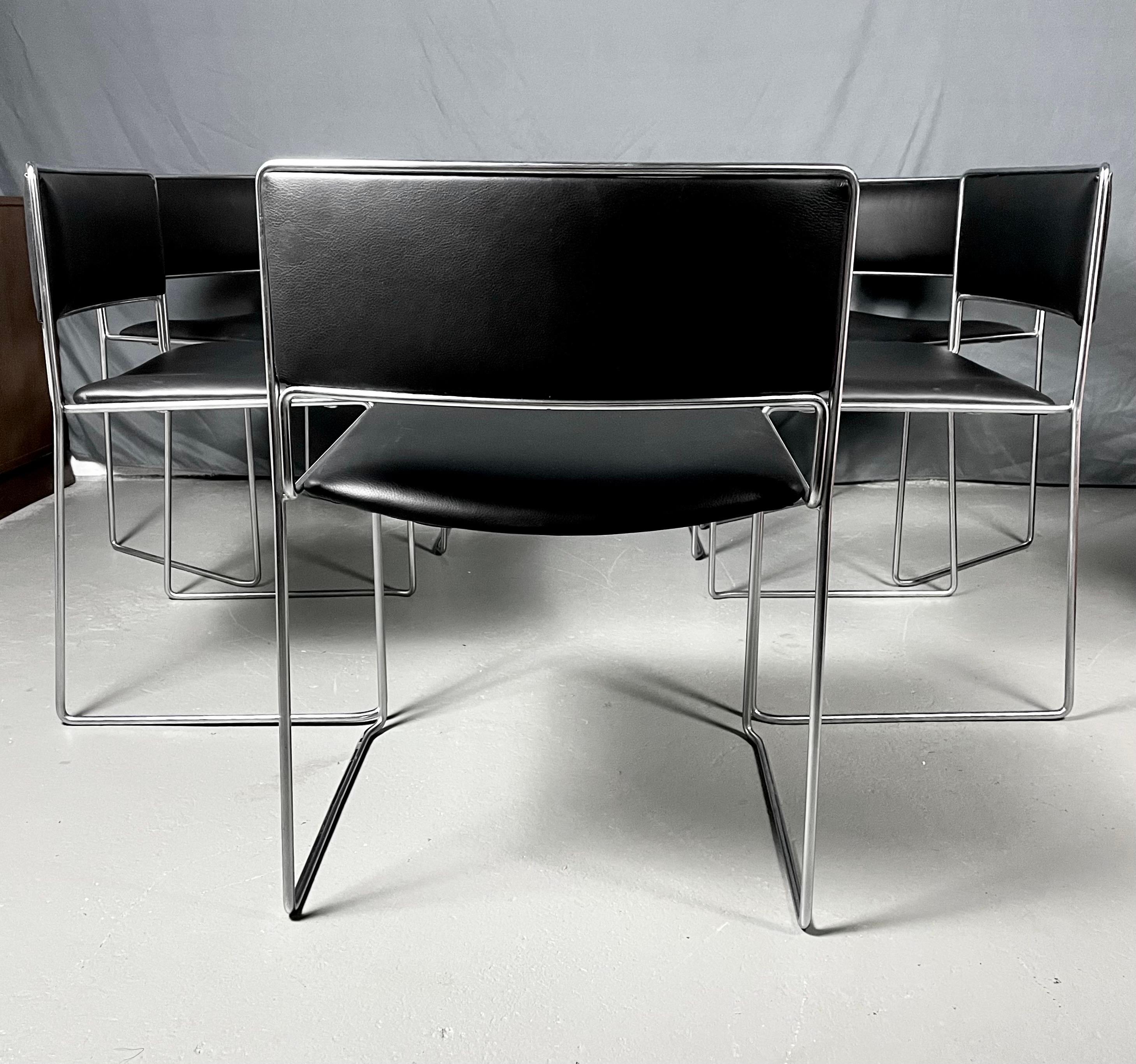 1960s Fabricius / Kastholm Fk90 Chrome and Black Leather Stacking Chairs 3