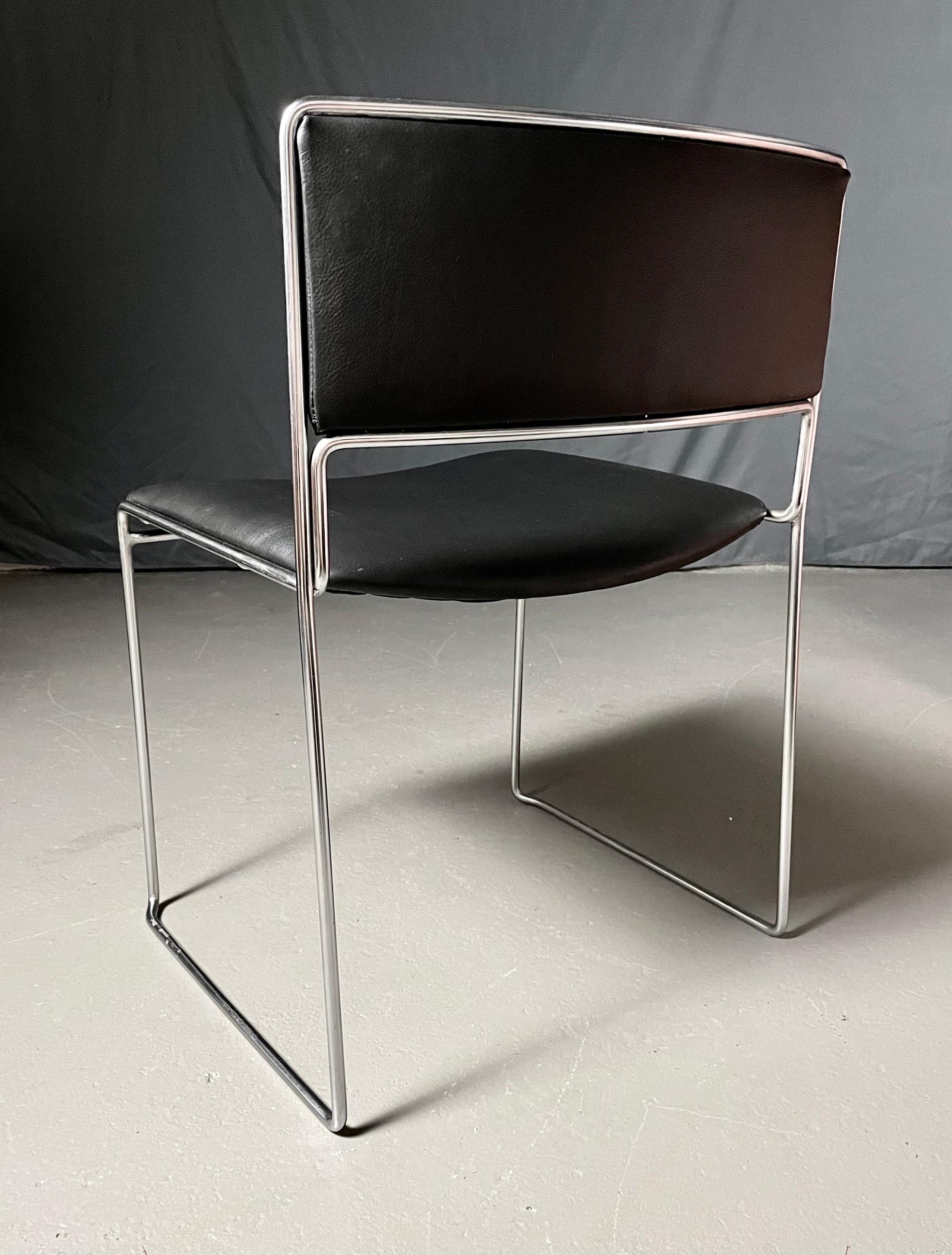 1960s Fabricius / Kastholm Fk90 Chrome and Black Leather Stacking Chairs 4